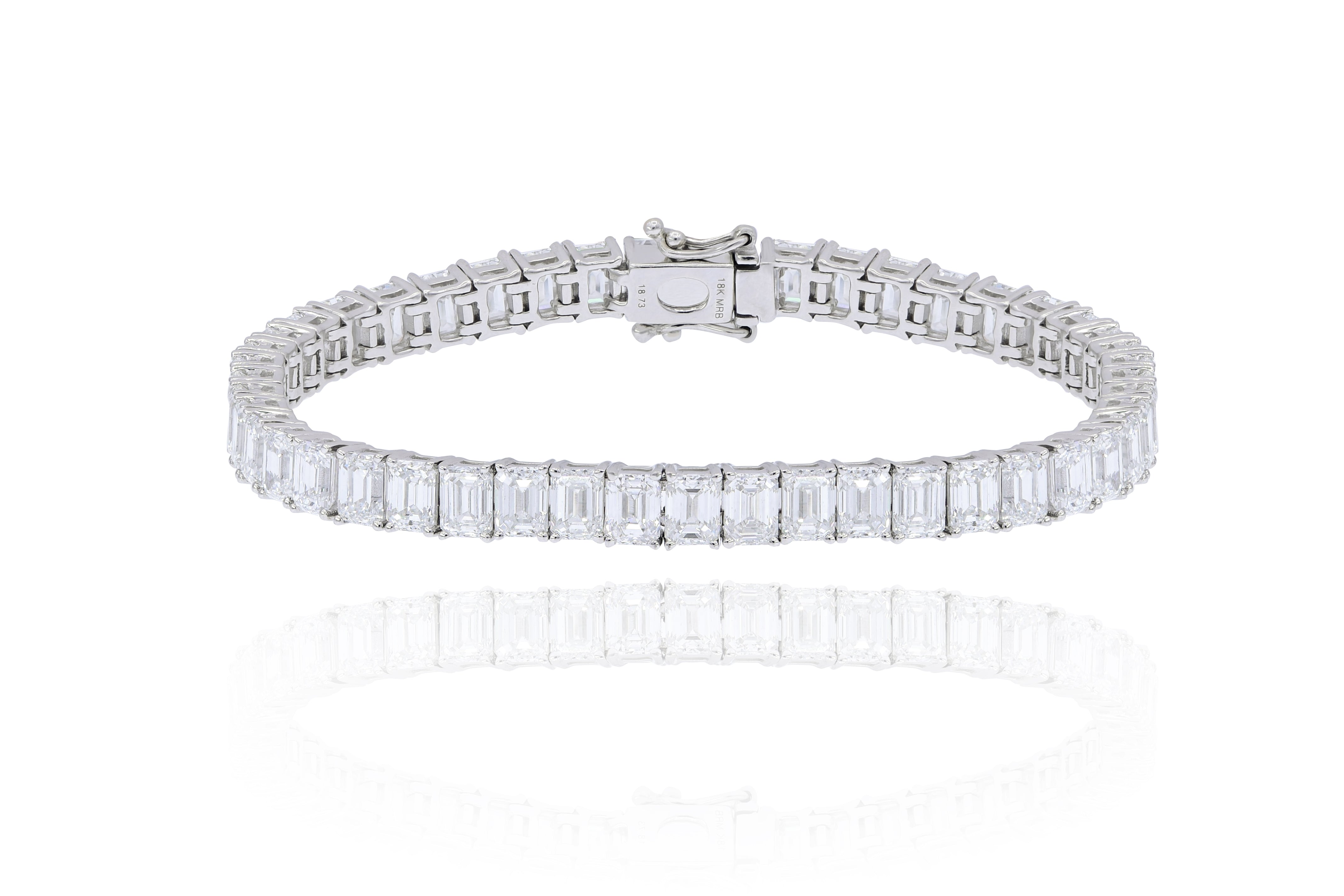 18.73 ct. Emerald Cut Diamond 18K White Gold Tennis Bracelet