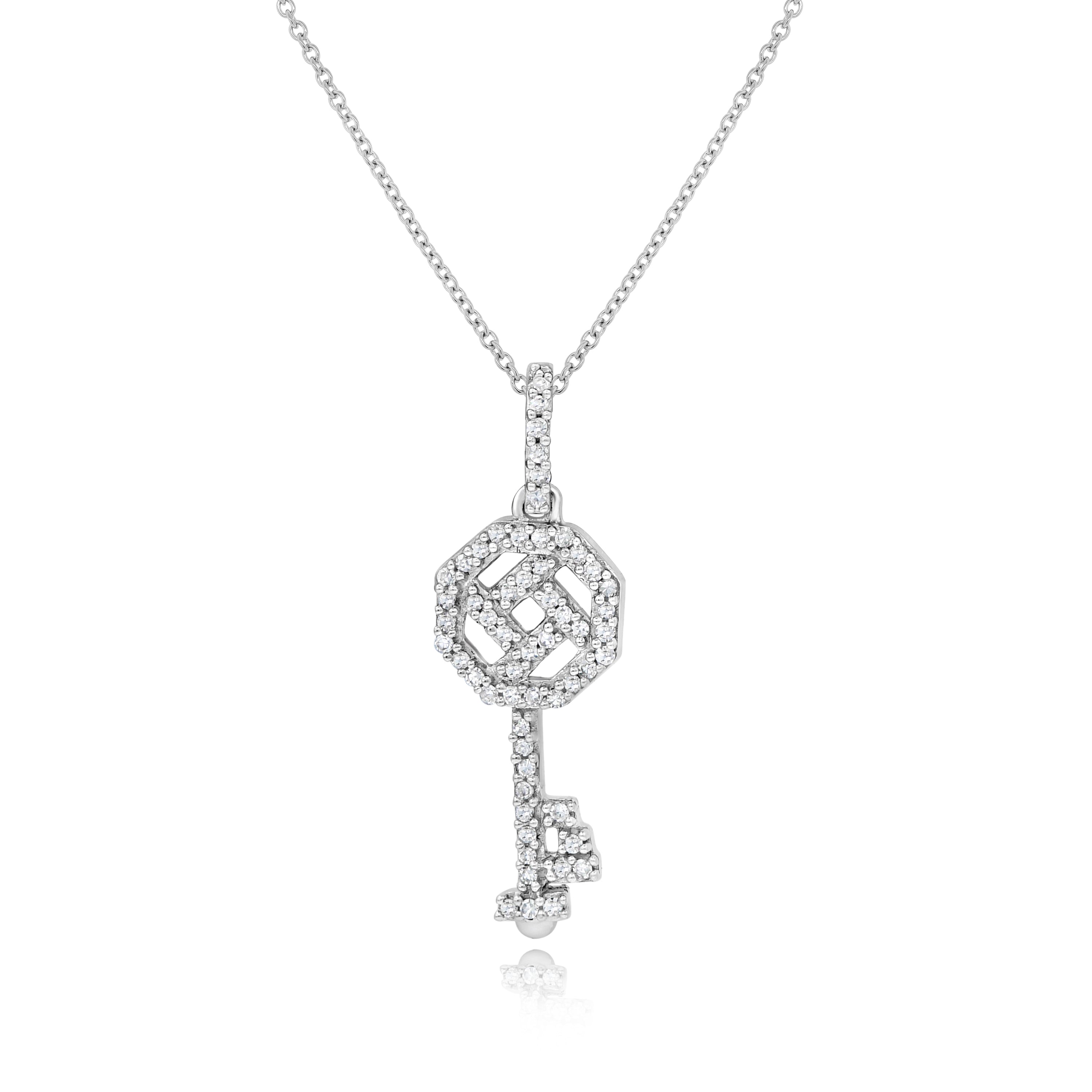 0.15 ct. Diamond 14K White Gold Reign Octagon Key Pendant