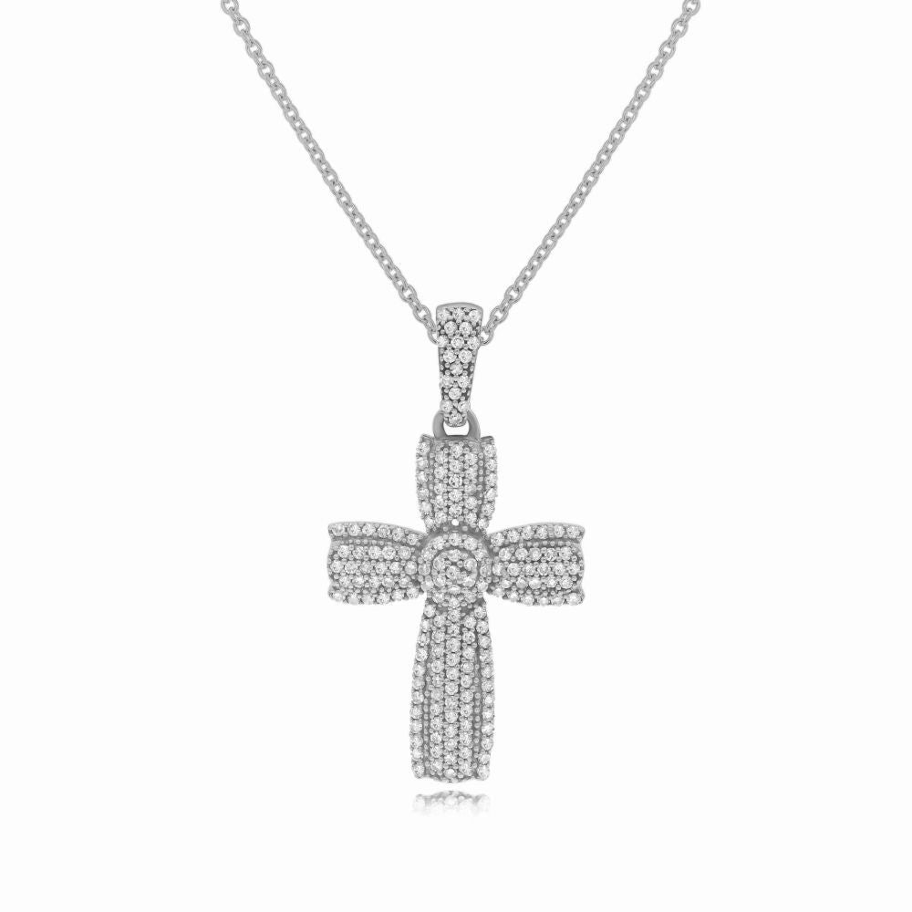 0.54 ct. Diamond 14K White Gold Cross Necklace