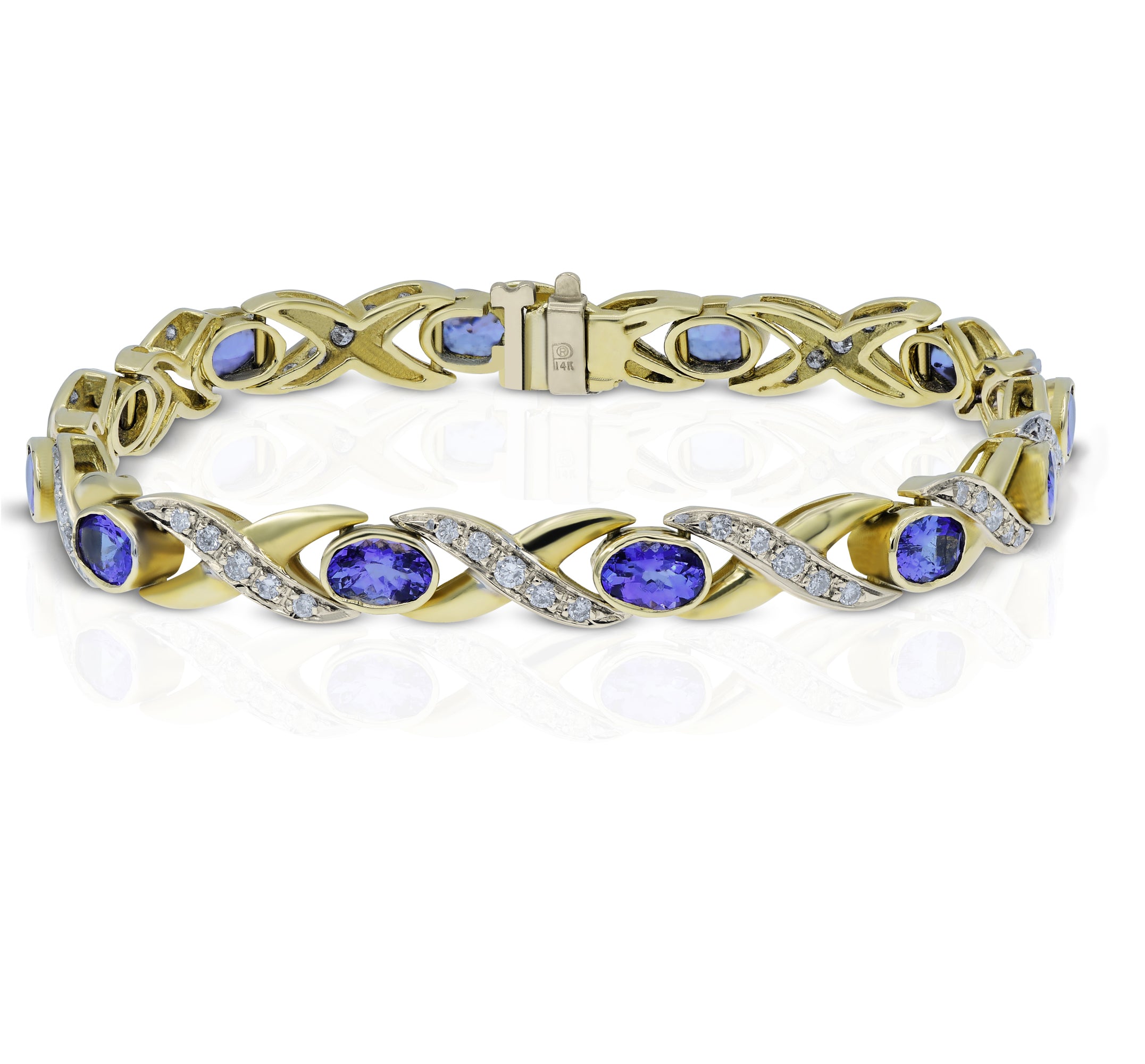 4.6 ct. Tanzanite & 1.1 ct. Diamond 14K Two Tone Gold X-Link Tennis Bracelet