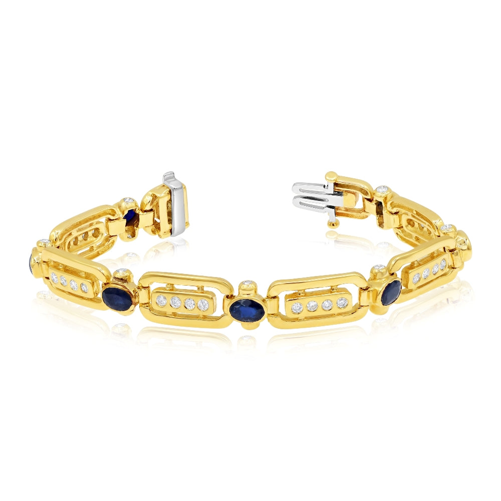 4.85 ct. Sapphire & 1.66 ct. Diamond 14K Yellow Gold Column Link Bracelet