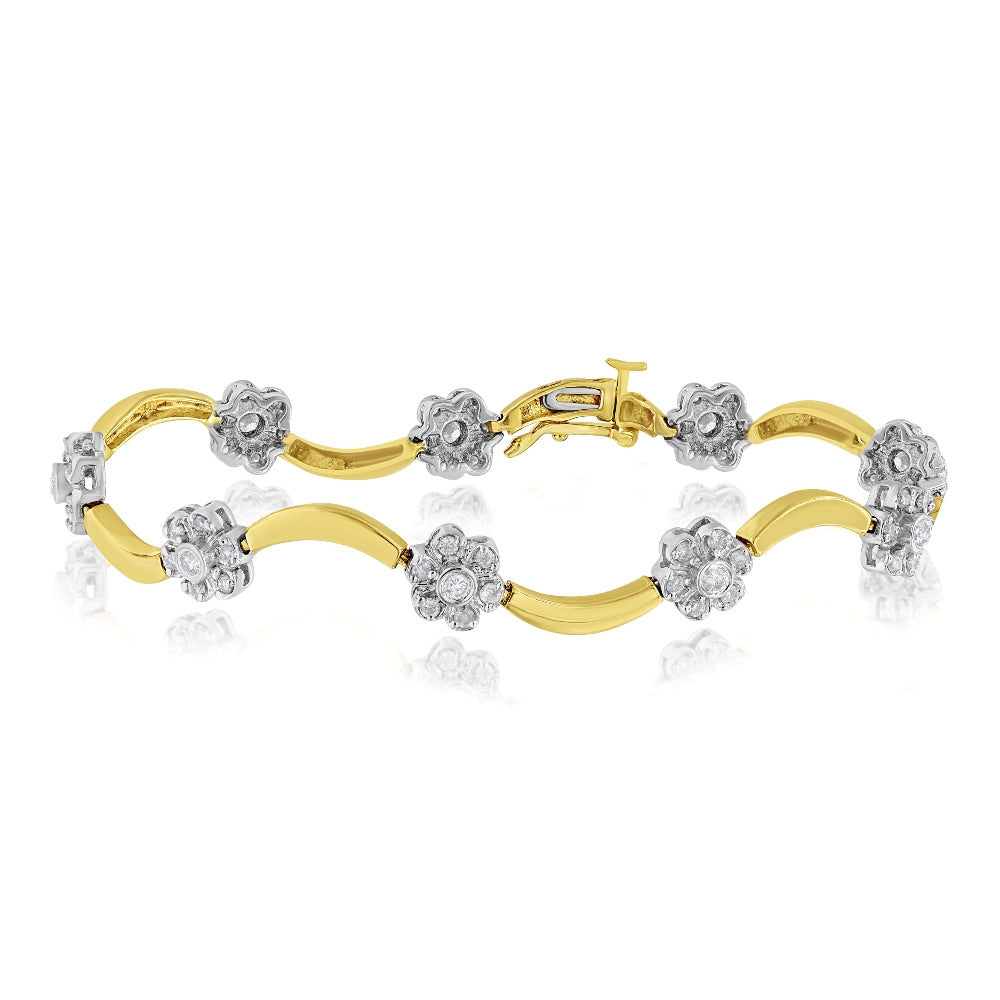 1.45 ct. Diamond 14K Gold Flower Bar Link Bracelet