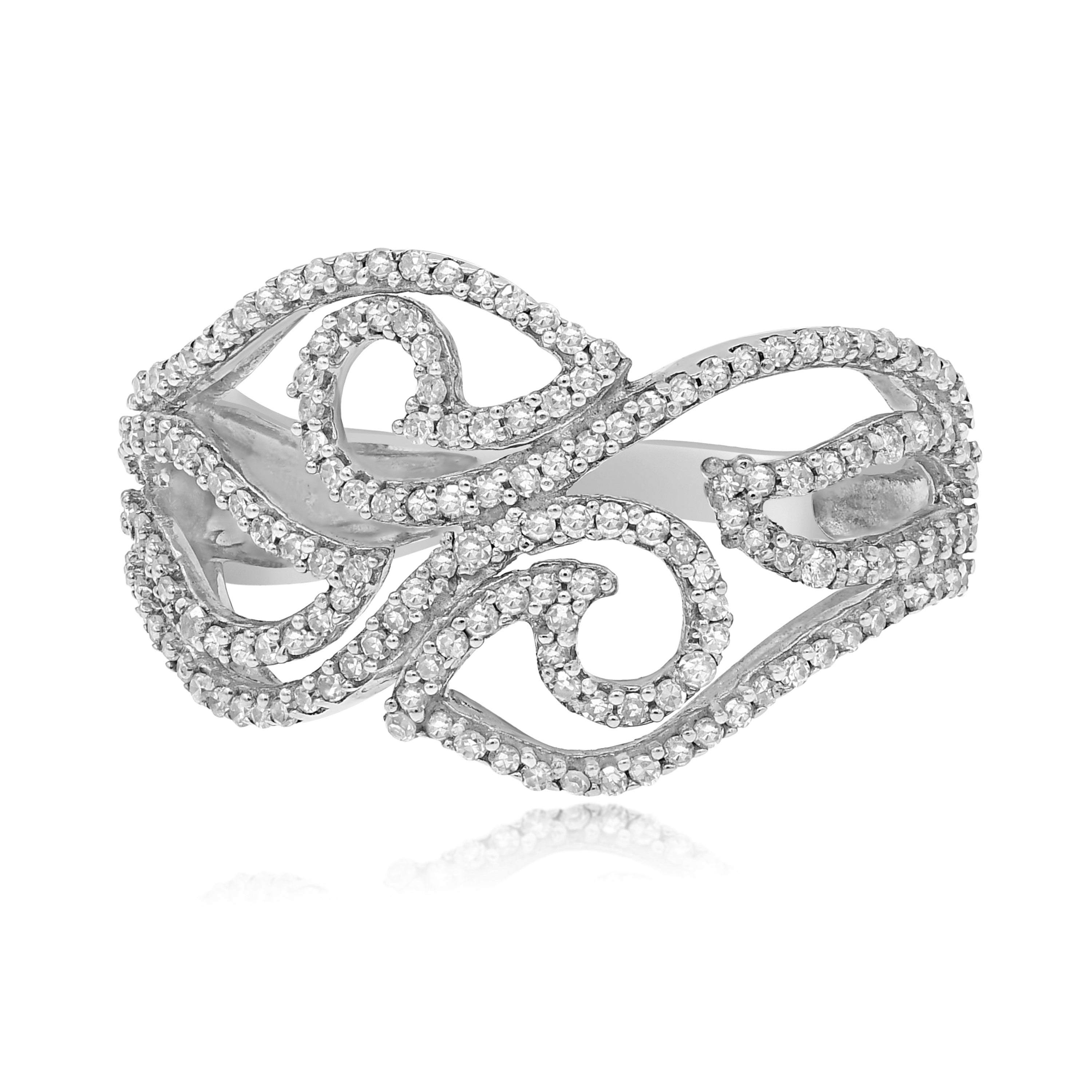 0.42 ct. Diamond 14K White Gold Scrolled Open Swirl Filigree Ring