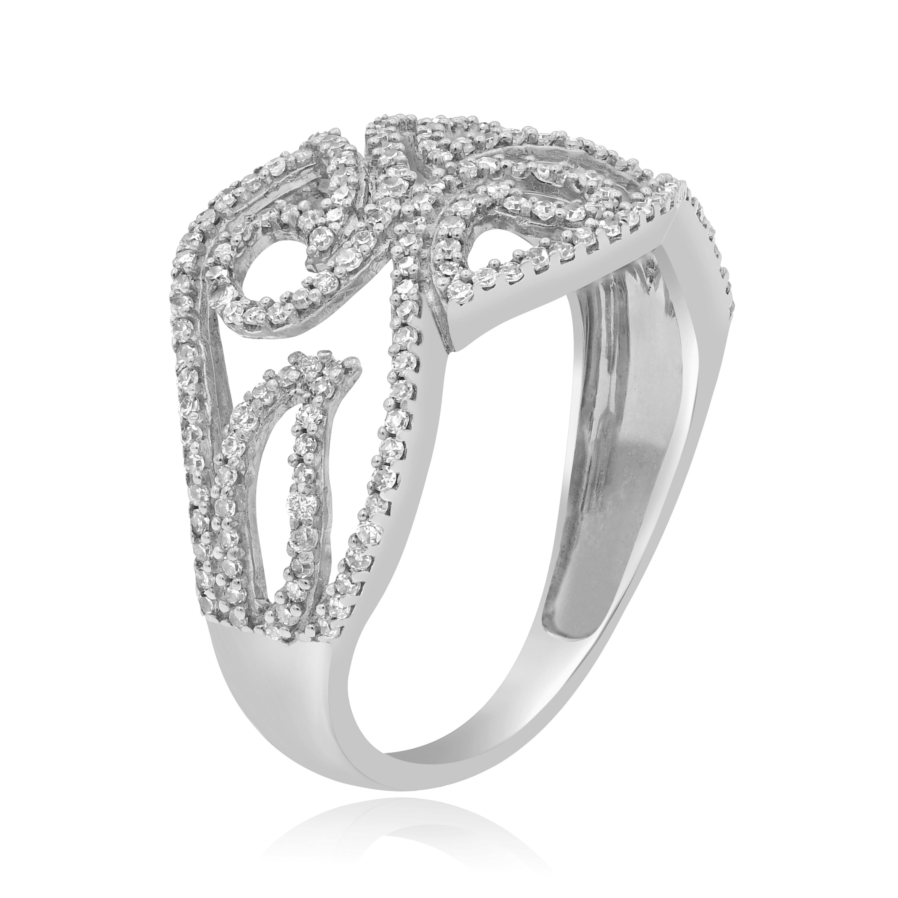0.42 ct. Diamond 14K White Gold Scrolled Open Swirl Filigree Ring