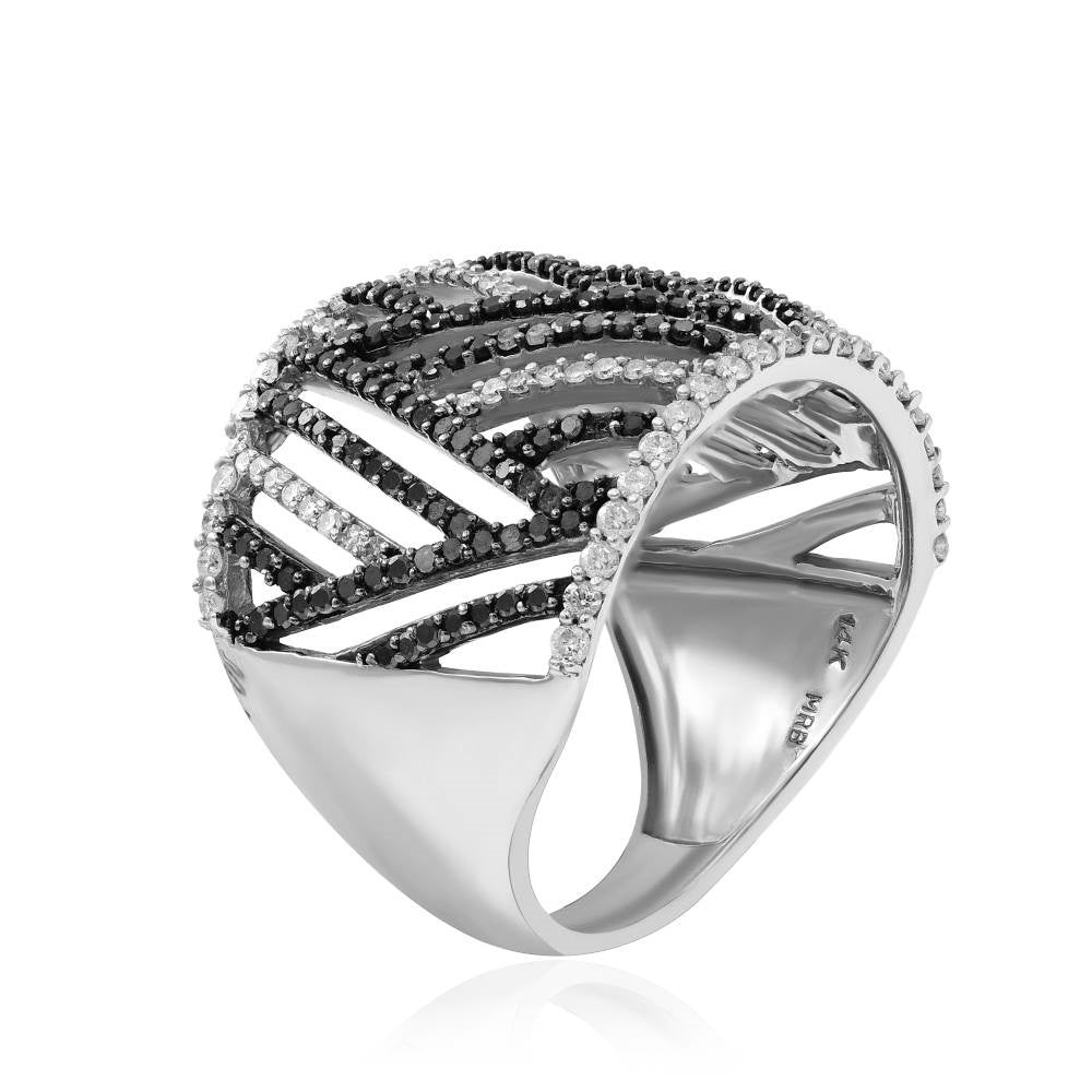 1.05 ct. Black & White Diamond 14K White Gold Bypass Ring