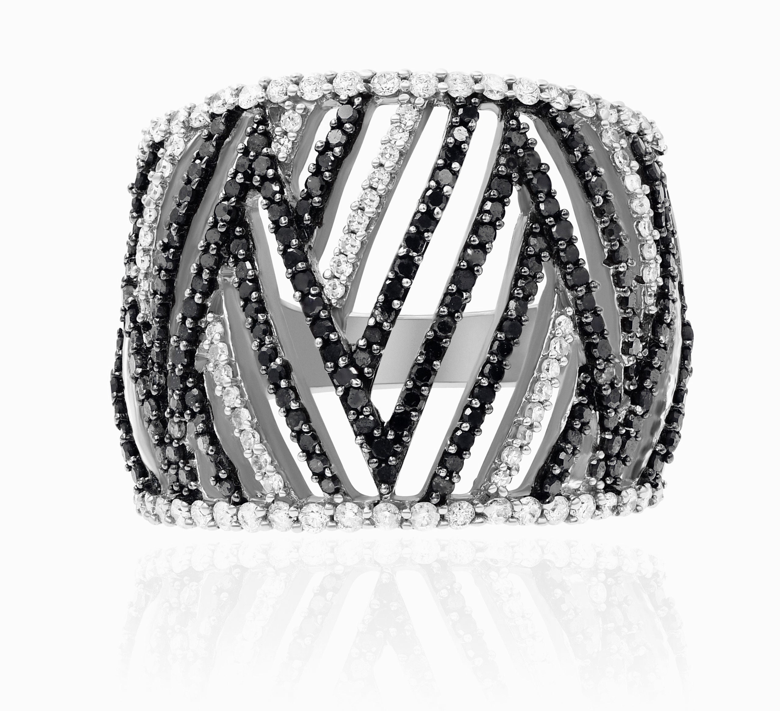 1.05 ct. Black & White Diamond 14K White Gold Bypass Ring