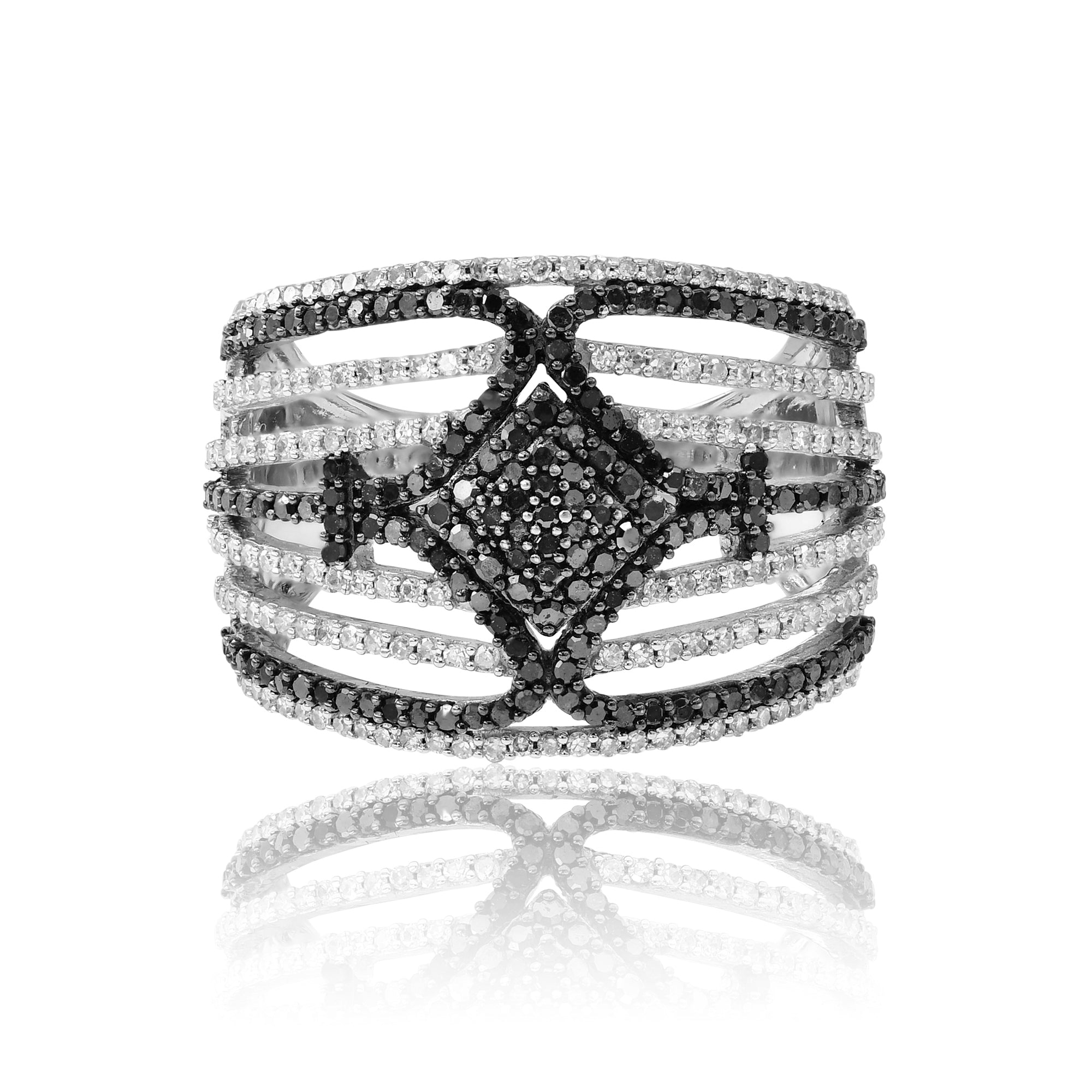 1.17 ct. Black & White Diamond 14K White Gold Bypass Ring