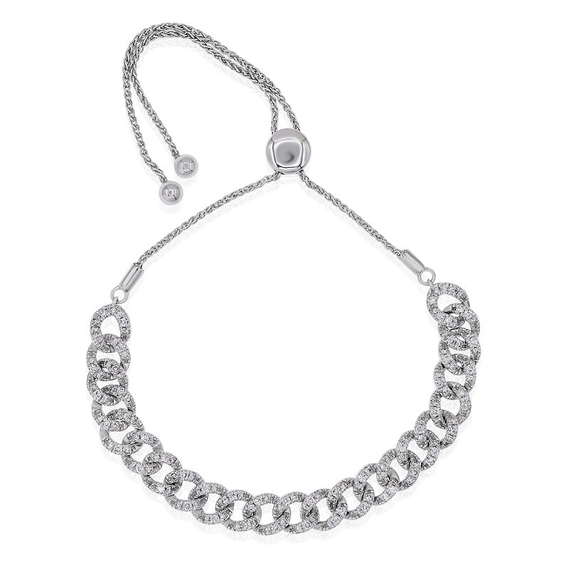 1.53 ct. Diamond 18K White Gold Cuban Chain Link Bolo Bracelet