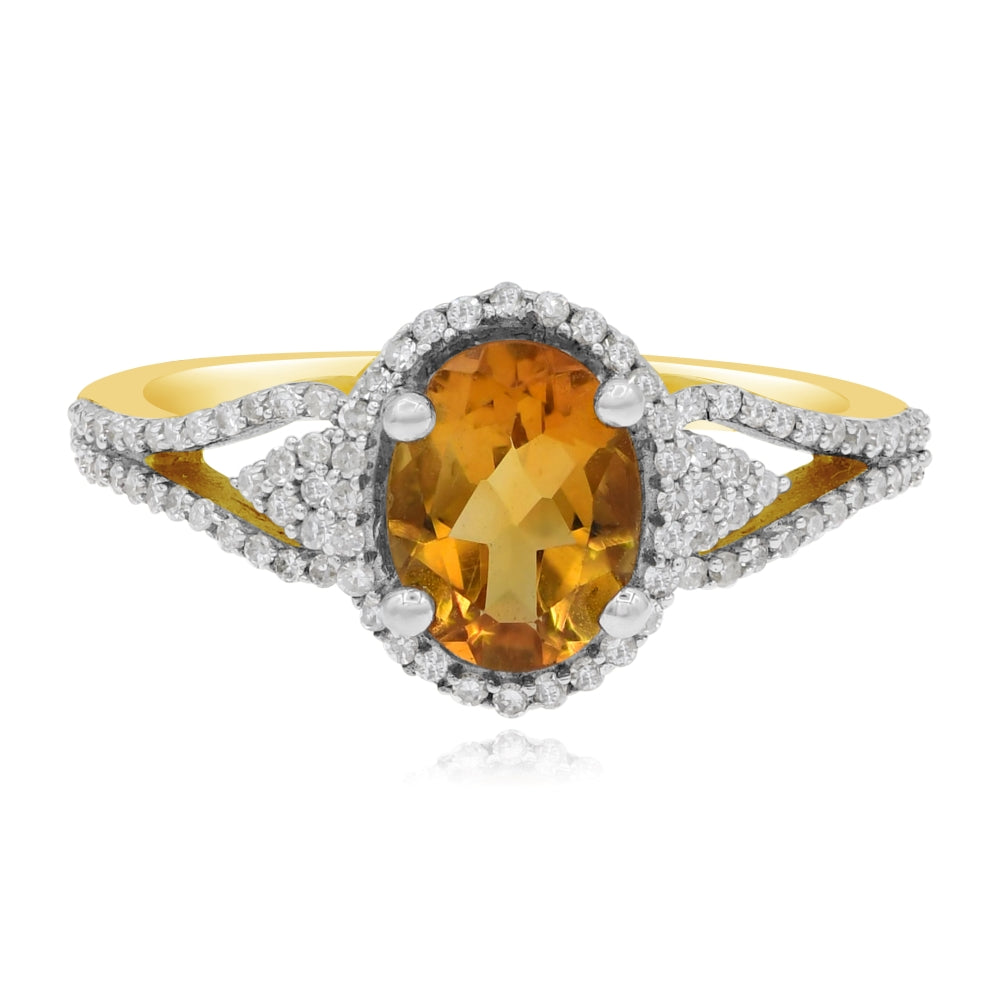 1.03 ct Yellow Citrine & Diamond 14K Yellow Gold Halo Ring