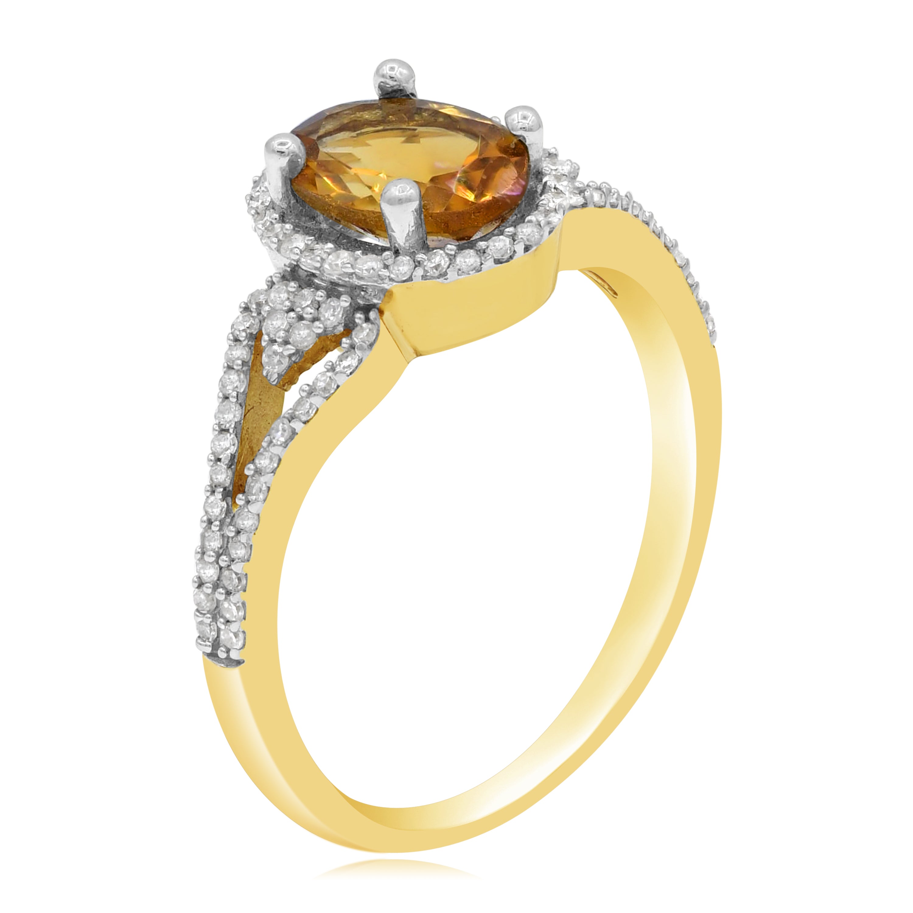 1.03 ct Yellow Citrine & Diamond 14K Yellow Gold Halo Ring