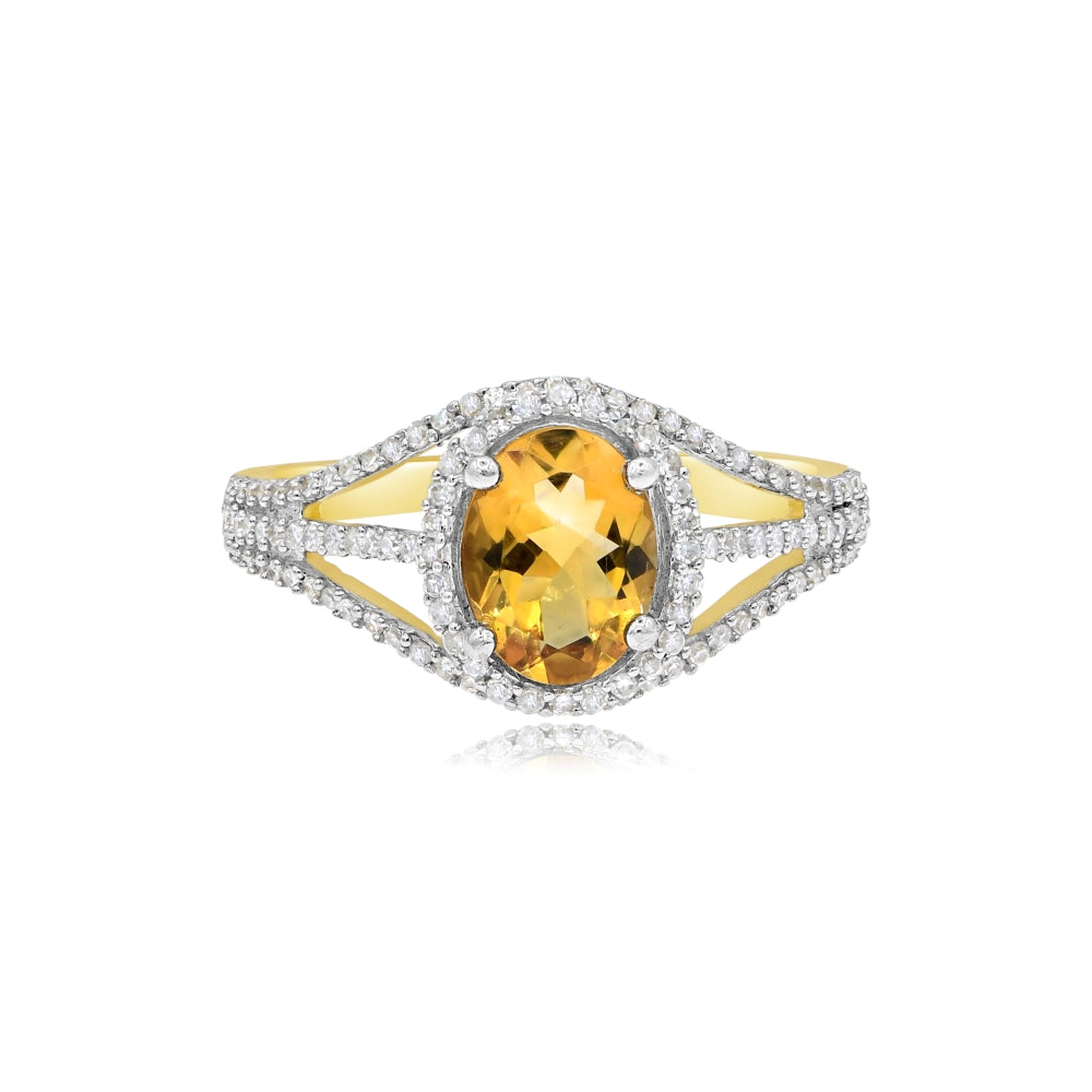 1.35 ct Yellow Citrine & Diamond 14K Yellow Gold Triple Split Shank Halo Ring