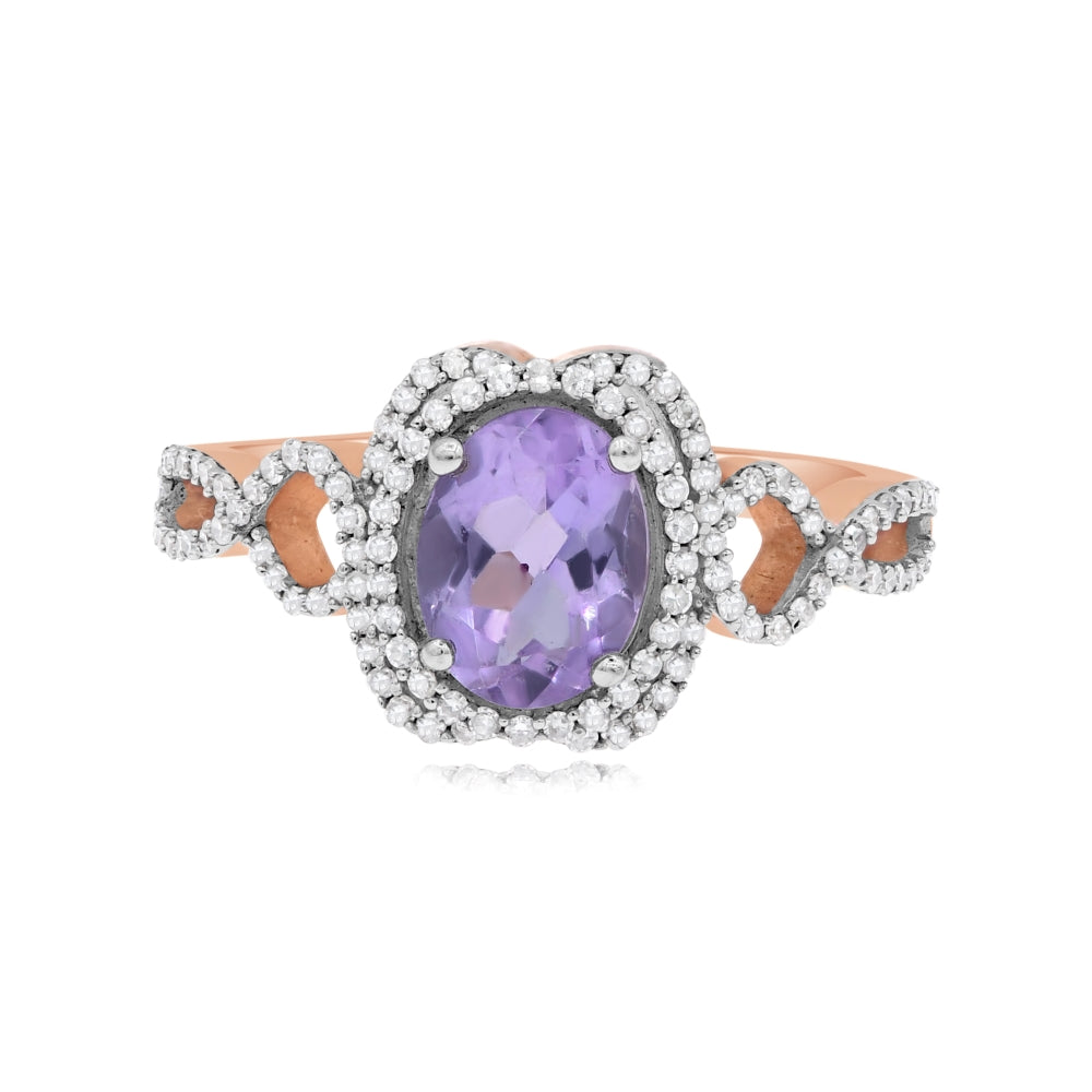 1.55 ct. Pink Amethyst & Diamond 14K Rose Gold Halo Ring