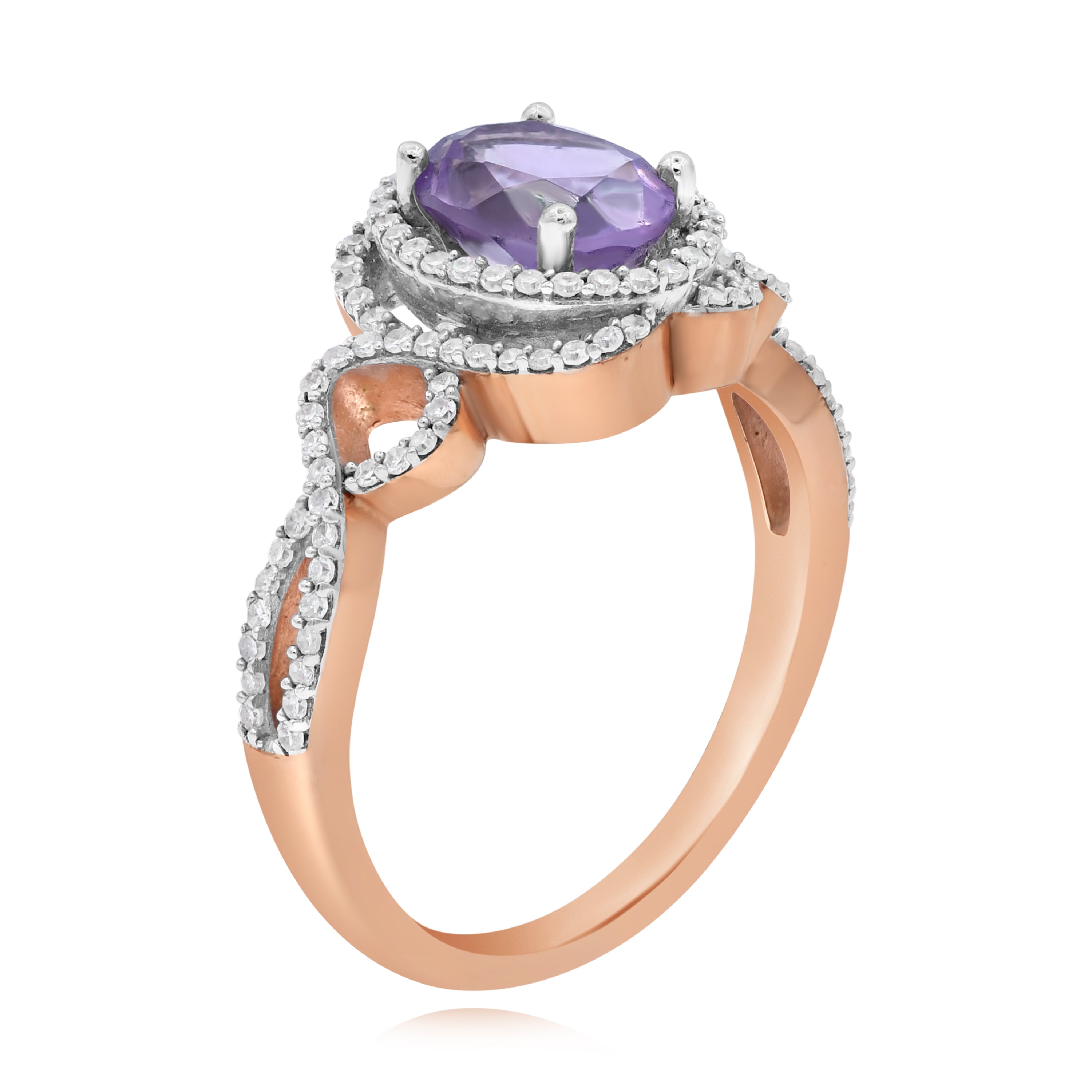 1.55 ct. Pink Amethyst & Diamond 14K Rose Gold Halo Ring