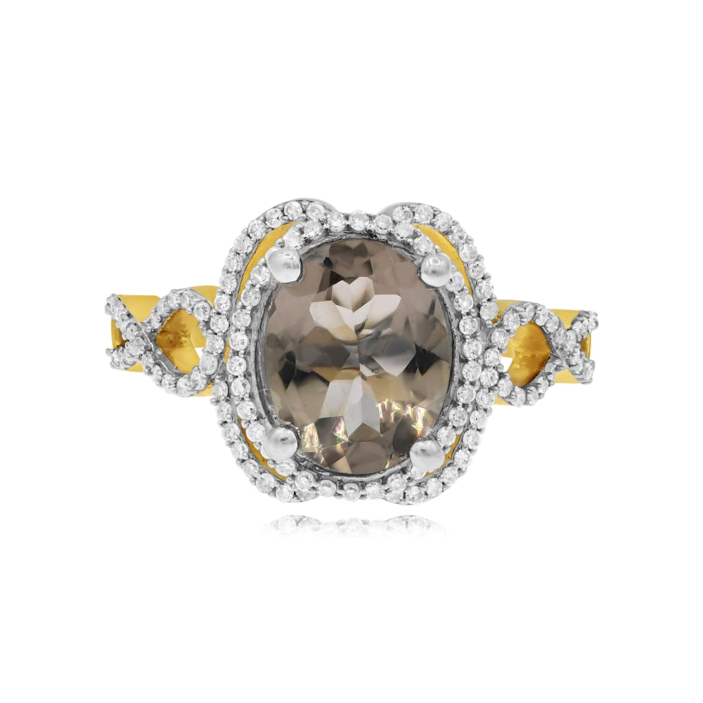 2.4 ct. Brown Quartz & Diamond 14K Yellow Gold Infinity Halo Ring
