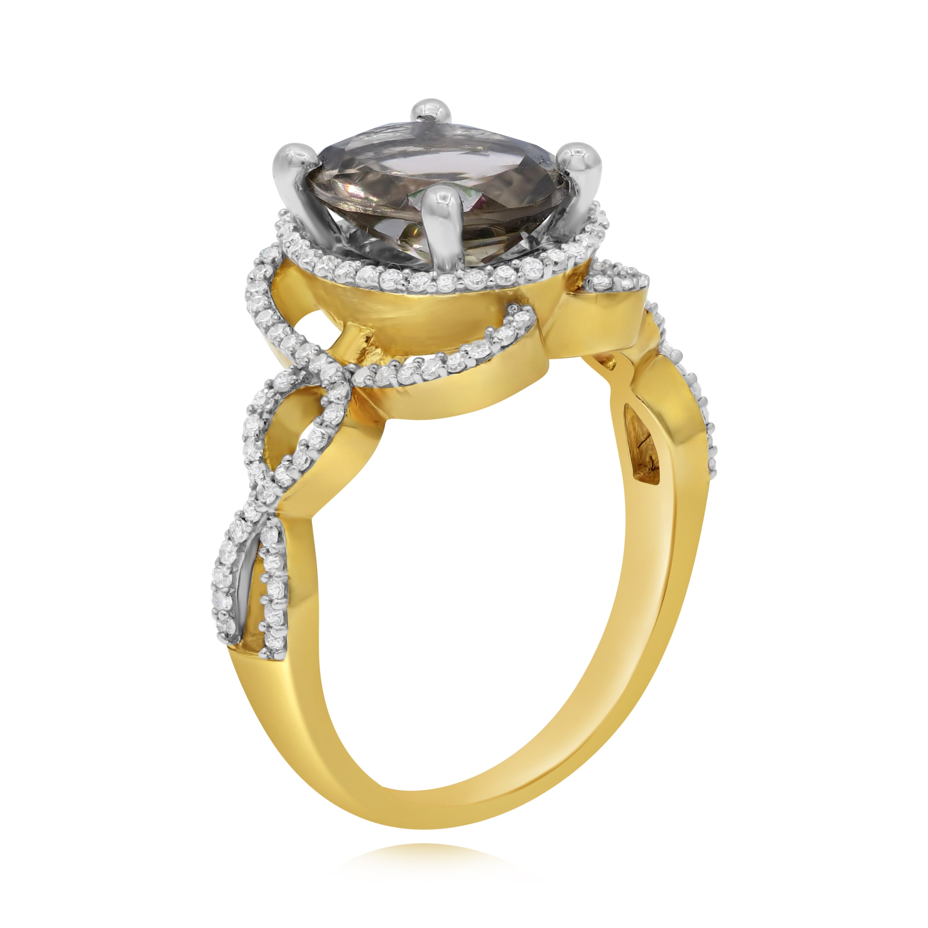 2.4 ct. Brown Quartz & Diamond 14K Yellow Gold Infinity Halo Ring