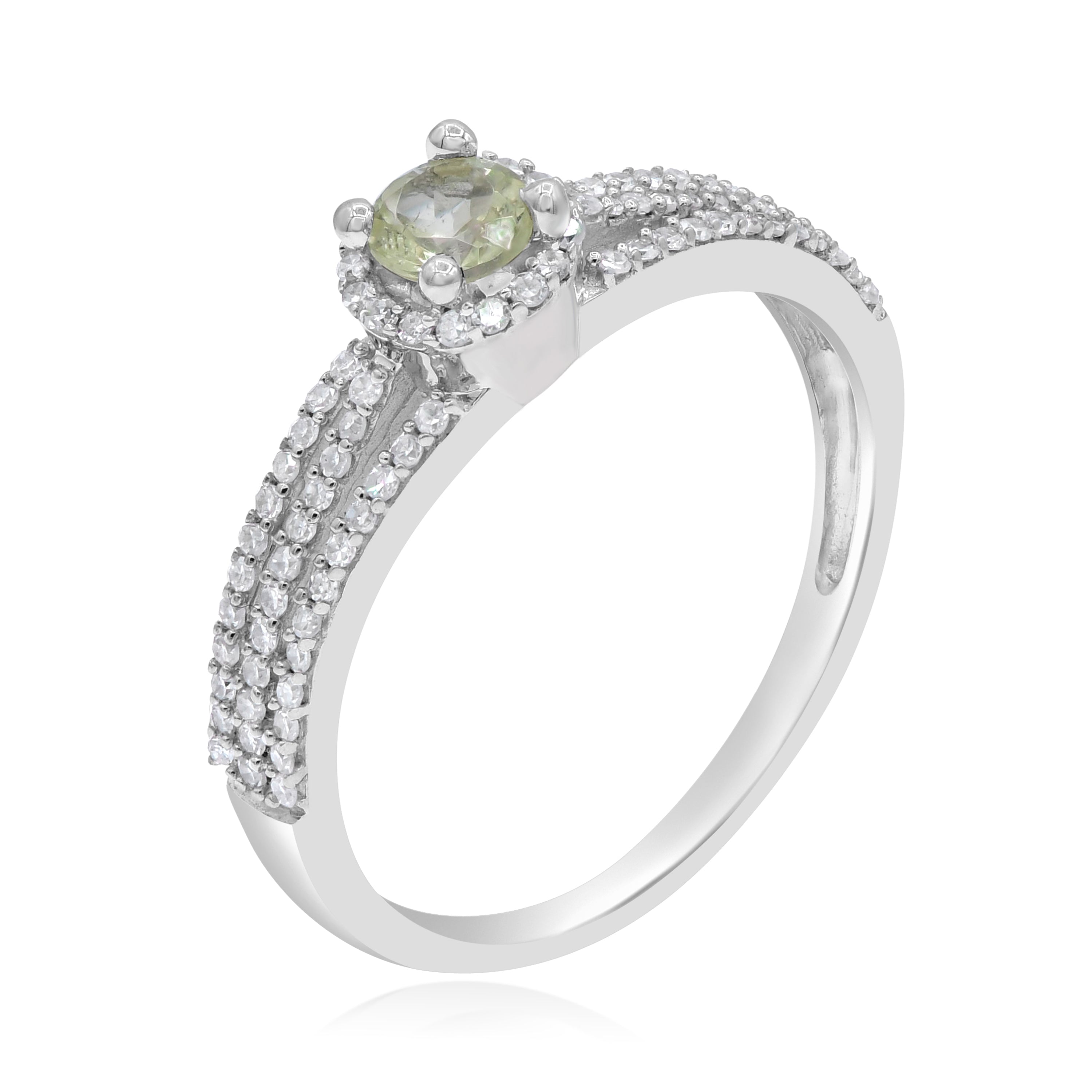 1 ct Green Amethyst & Diamond 14K White Gold Triple Split Shank Halo Ring