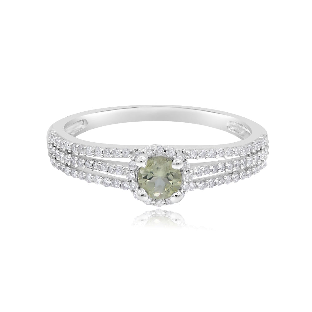 0.98 ct Lemon Quartz & Diamond 14K White Gold Triple Split Shank Halo Ring