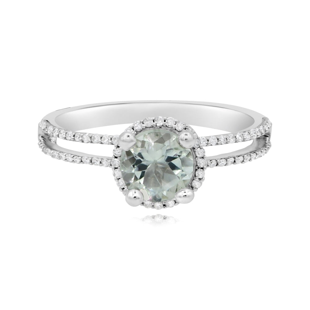 0.81 ct. Green Amethyst & 0.22 ct. Diamond 14K White Gold Pave Halo Ring