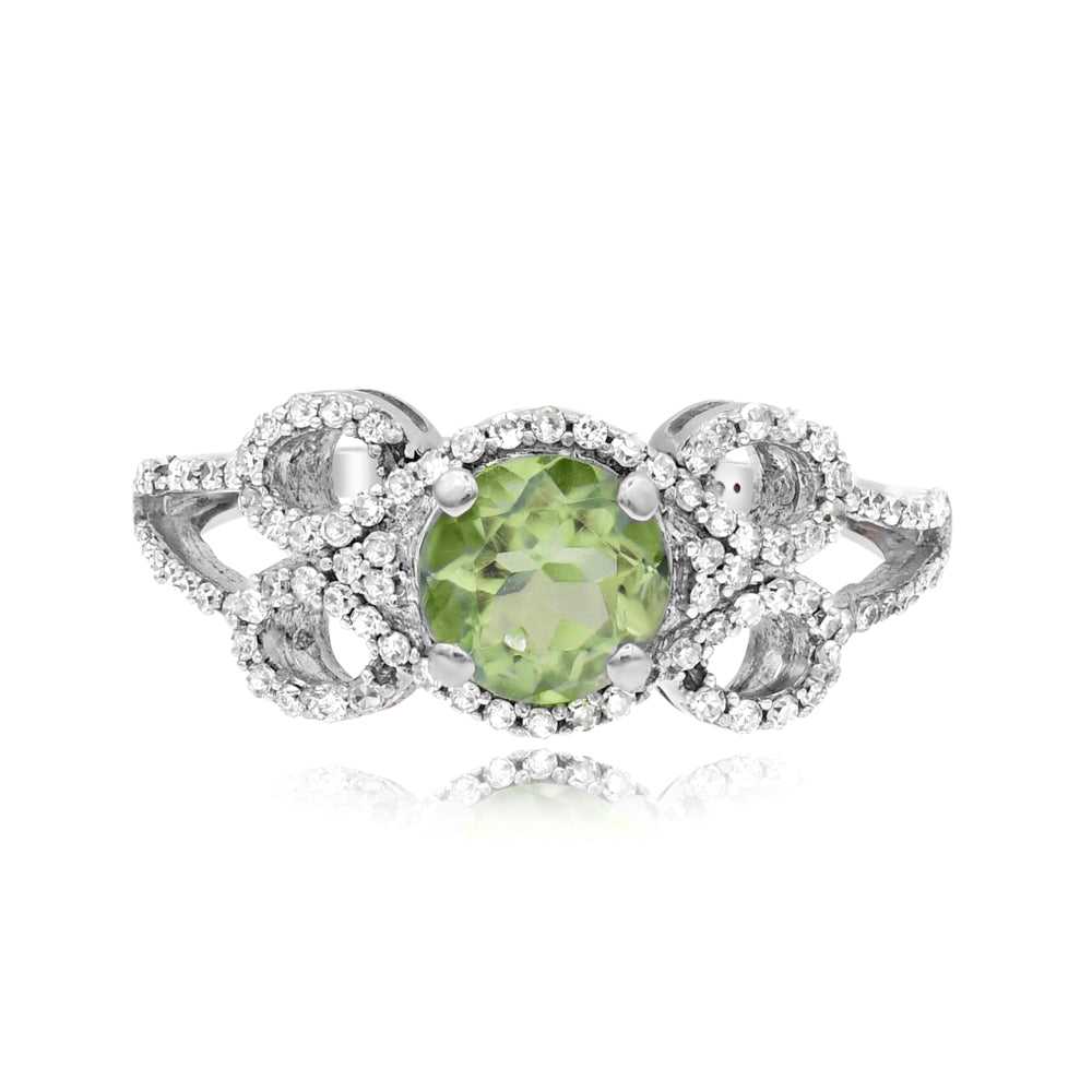1.04 ct Lemon Quartz & Diamond 14K White Gold Floral Petal Vine Scroll Halo Ring
