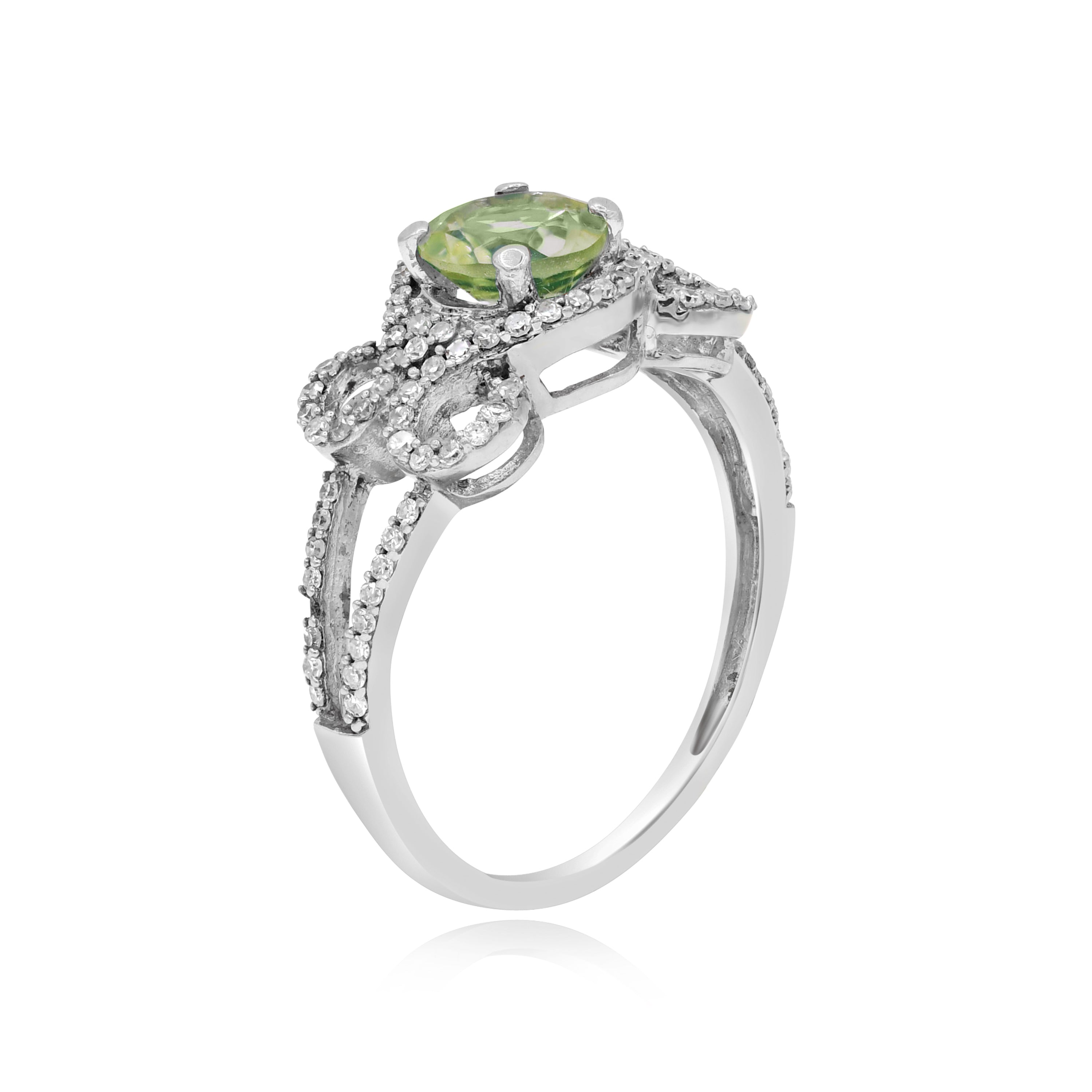 1.04 ct Lemon Quartz & Diamond 14K White Gold Floral Petal Vine Scroll Halo Ring