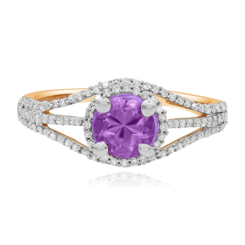 1.06 ct Pink Amethyst & Diamond 14K Rose Gold Triple Split Shank Halo Ring
