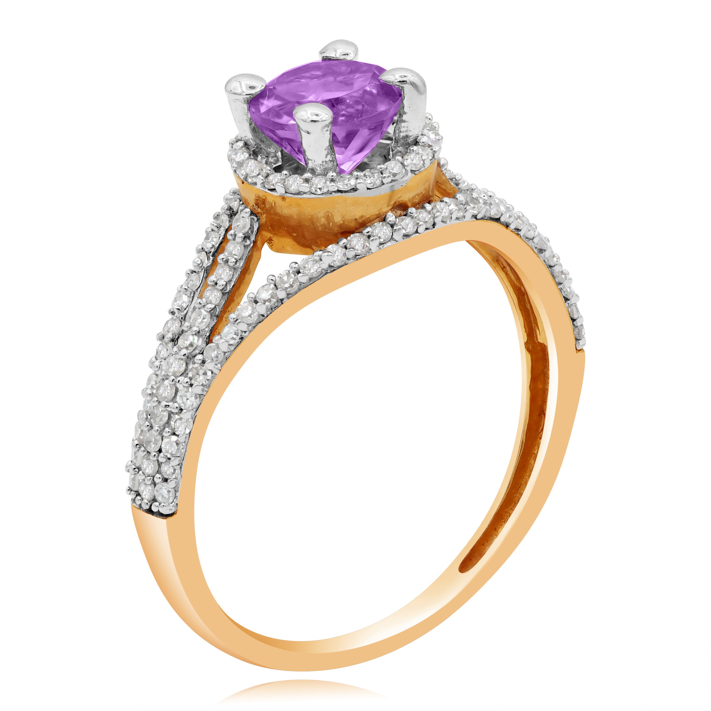 1.06 ct Pink Amethyst & Diamond 14K Rose Gold Triple Split Shank Halo Ring
