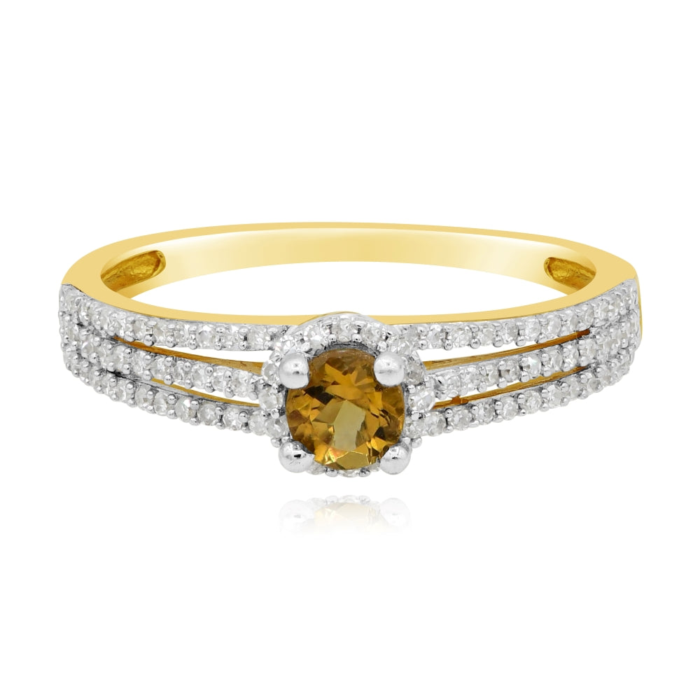 0.53 ct Yellow Citrine & Diamond 14K Yellow Gold Triple Split Shank Halo Ring