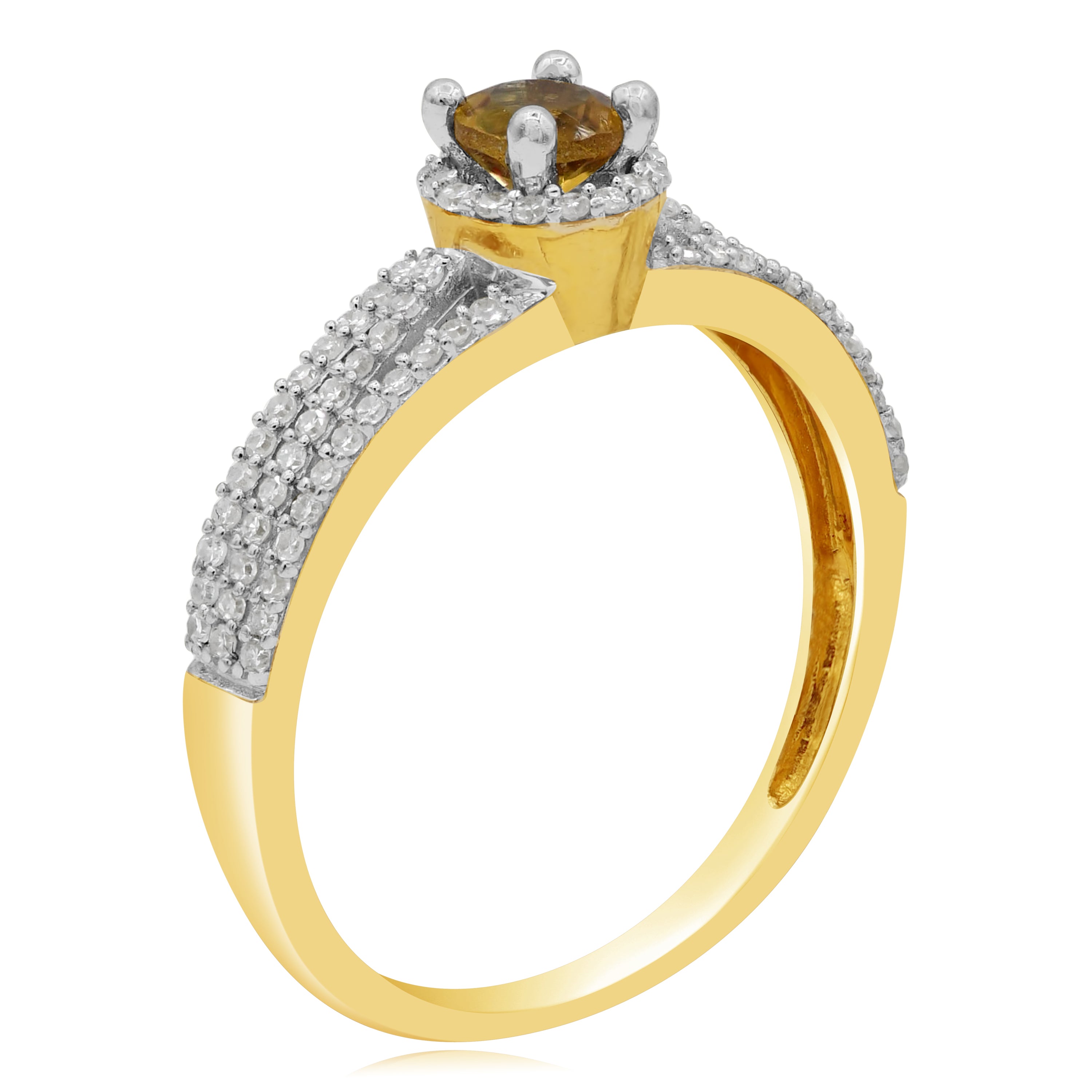 0.53 ct Yellow Citrine & Diamond 14K Yellow Gold Triple Split Shank Halo Ring
