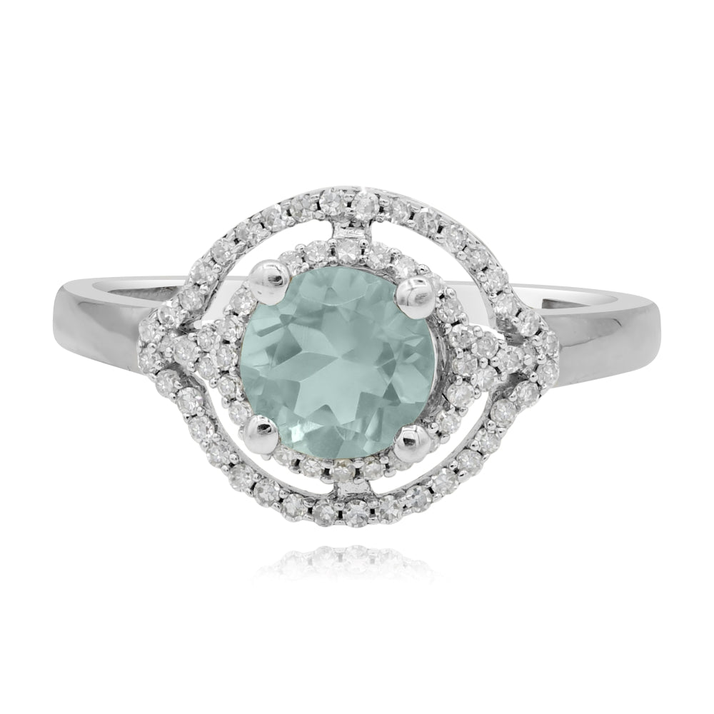 0.8 ct. Greem Amethyst 14K White Gold Diamond Ring