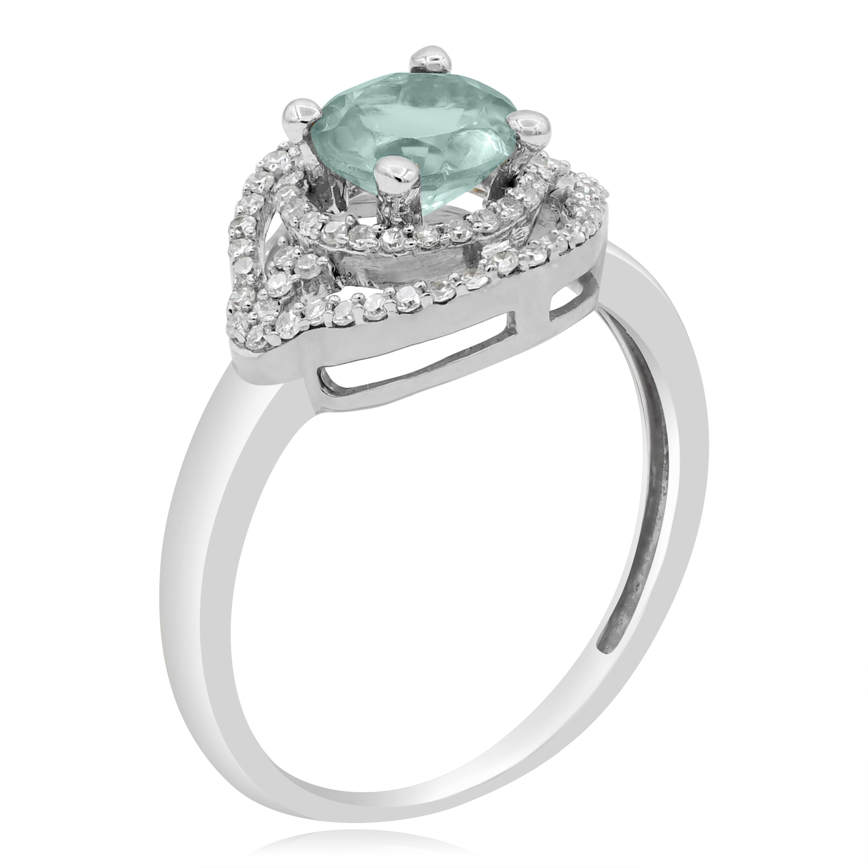 0.8 ct. Greem Amethyst 14K White Gold Diamond Ring