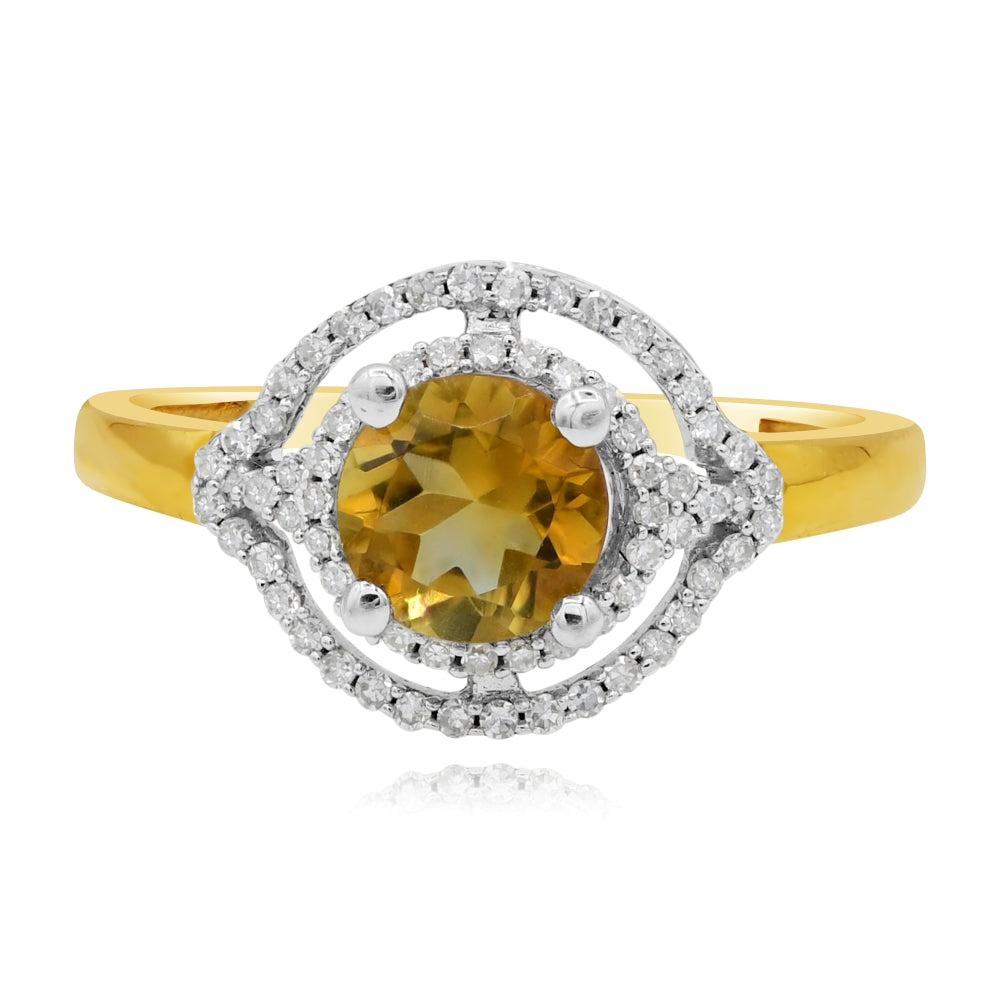 0.74 Yellow Citrine 14K Yellow & White Gold Diamond Ring