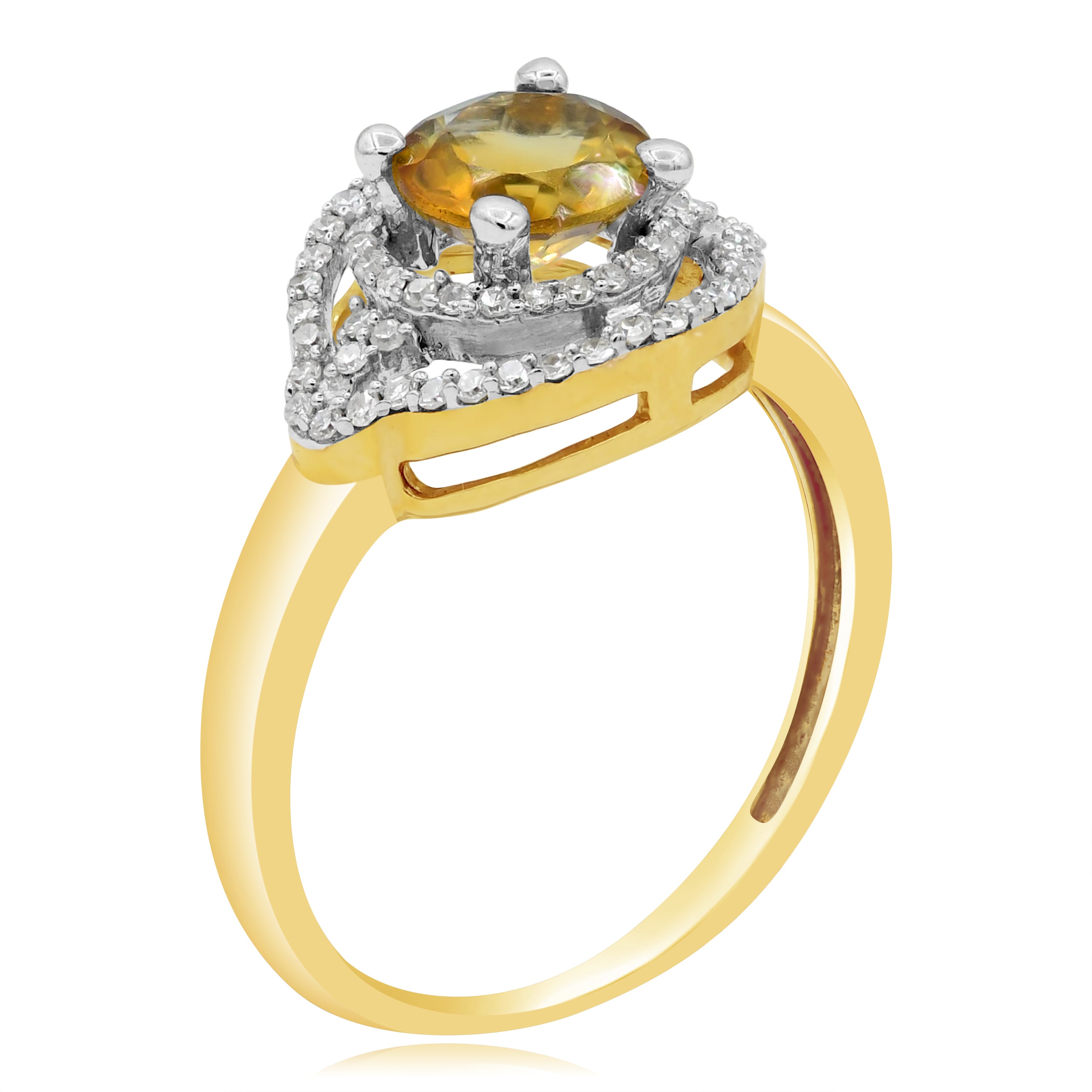 0.74 Yellow Citrine 14K Yellow & White Gold Diamond Ring