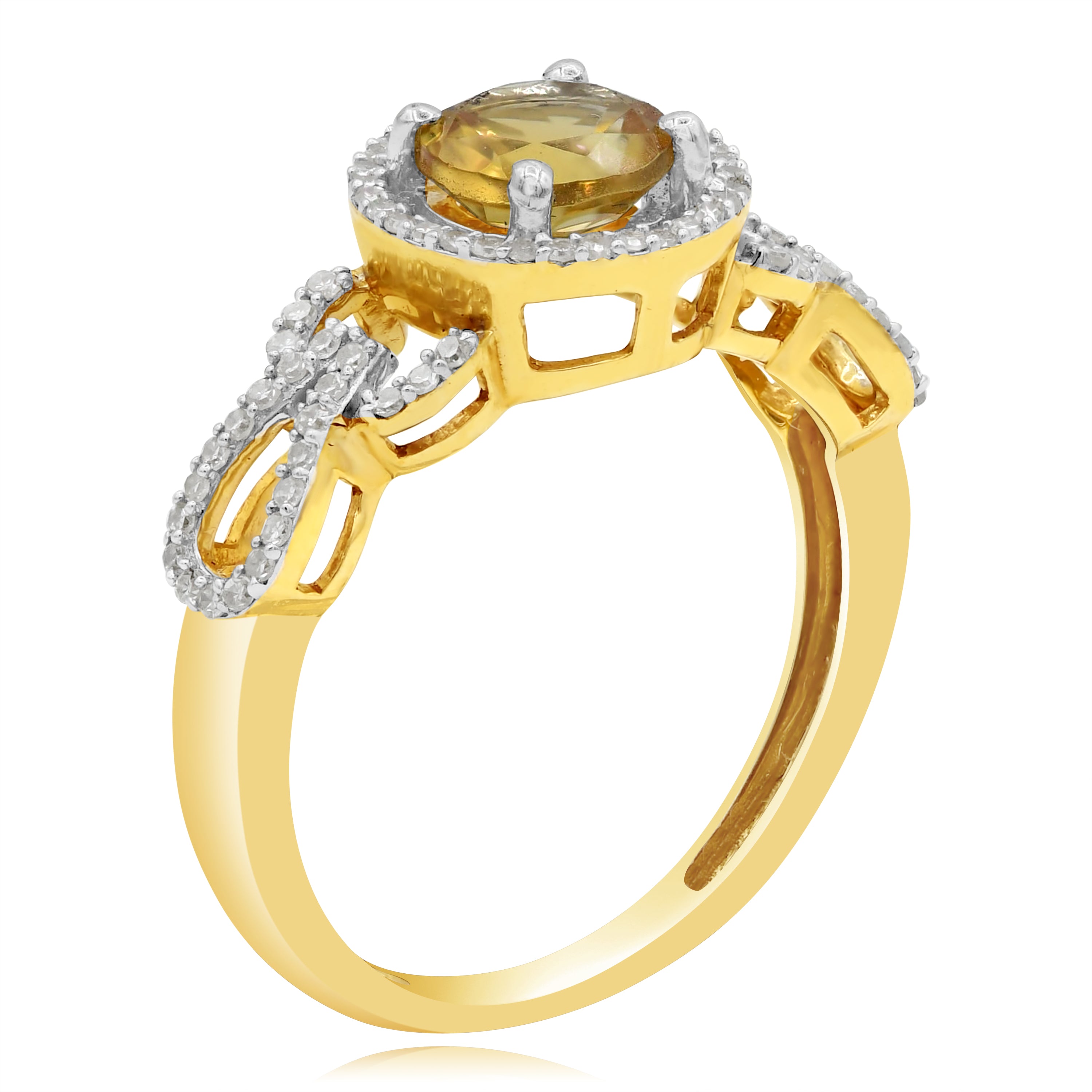 1.05 ct Yellow Citrine & Diamond 14K Yellow Gold Halo Infinity Ring