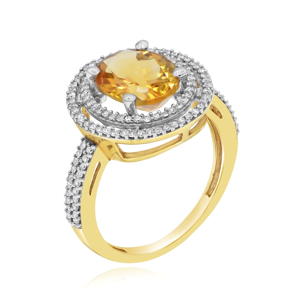 2.20 ct. Yellow Citrine & 0.4 Diamond Ring