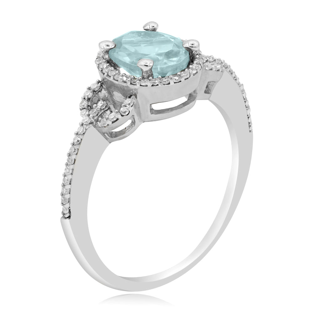 1.37 ct. Green Amethyst & Diamond 14K White Gold Halo Ring