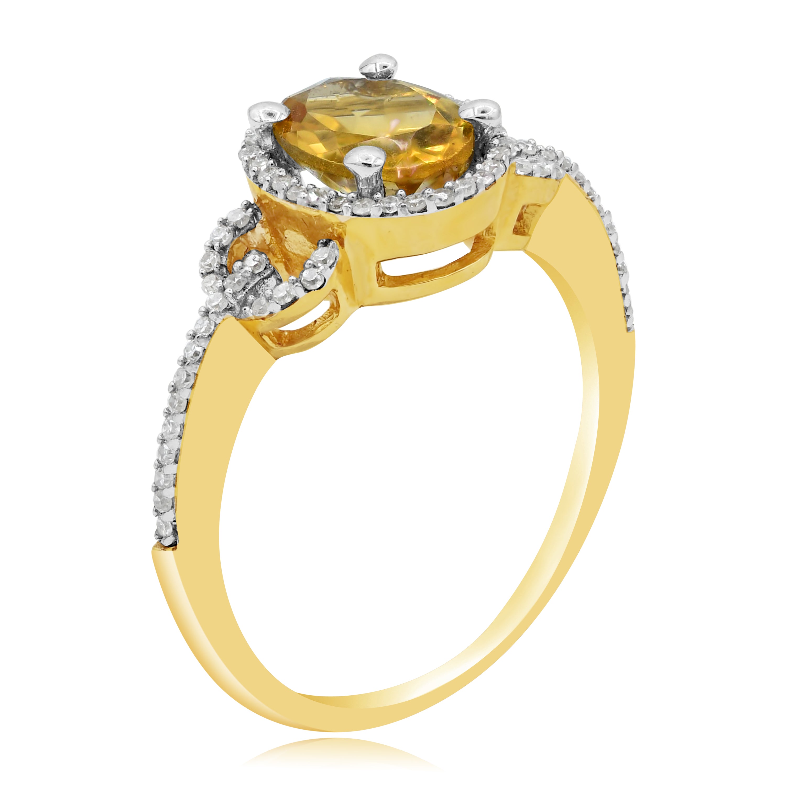 1.16 ct. Citrine & 0.21 ct. Diamond 14K Yellow Gold Halo Cocktail Ring