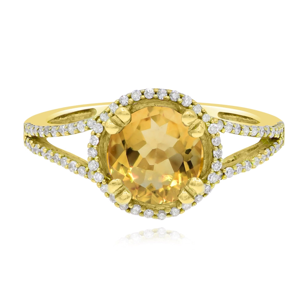 1.54 ct Yellow Citrine & Diamond 14K Yellow Gold Split Shank Halo Ring