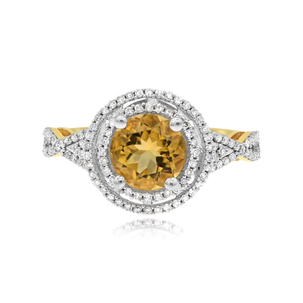 1.83 ct. Yellow Citrine & Diamond 14K Yellow Gold Infinity Halo Ring