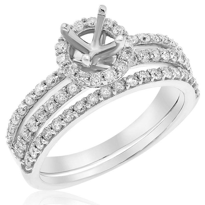 0.7 ct. Diamond 14K White Gold Enagement Ring Mounting With Matching Band