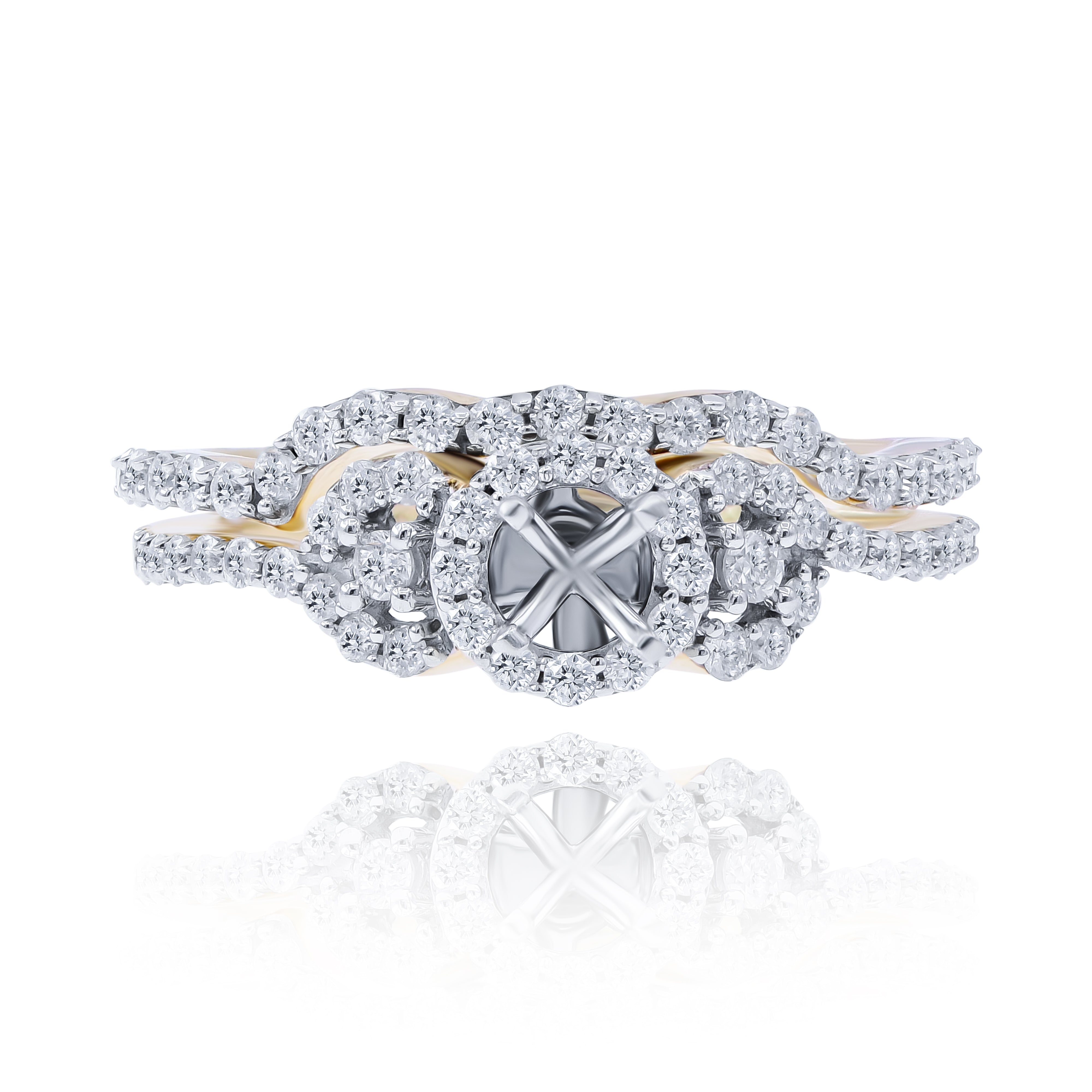 0.66 ct. Diamond 14K Yellow Gold Enagement Ring Mounting With Matching Band