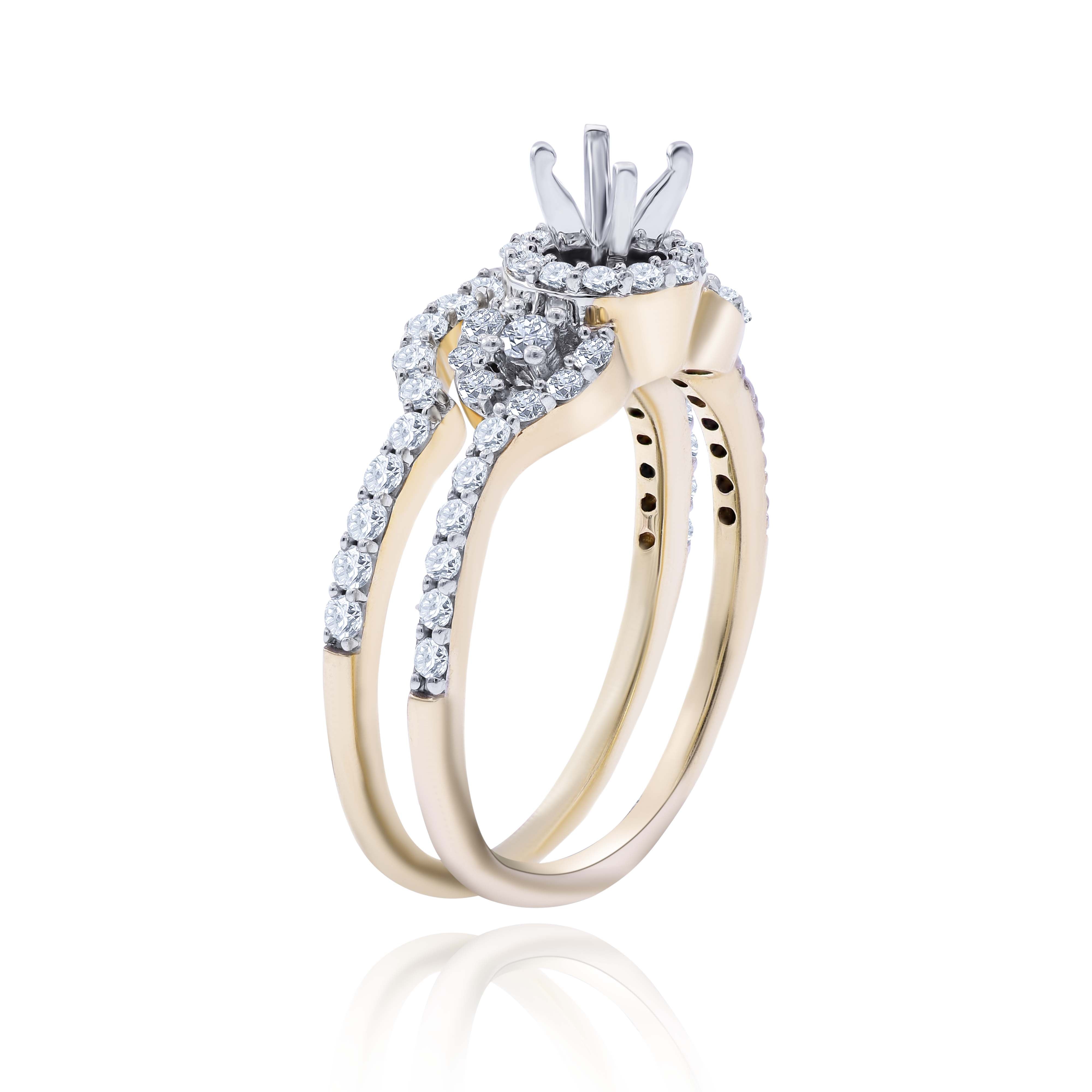0.66 ct. Diamond 14K Yellow Gold Enagement Ring Mounting With Matching Band