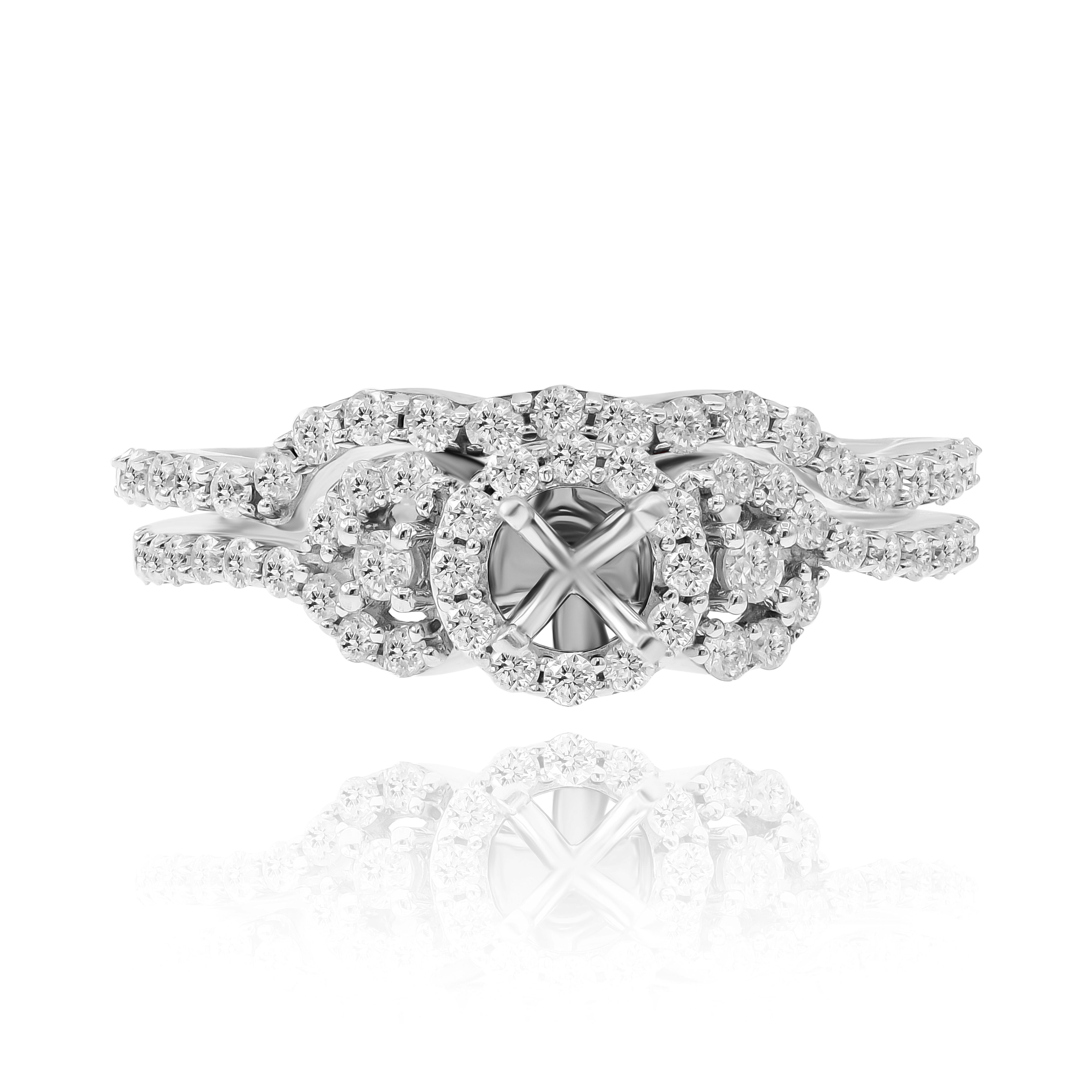 0.86 ct. Diamond 14K White Gold Enagement Ring Mounting With Matching Band