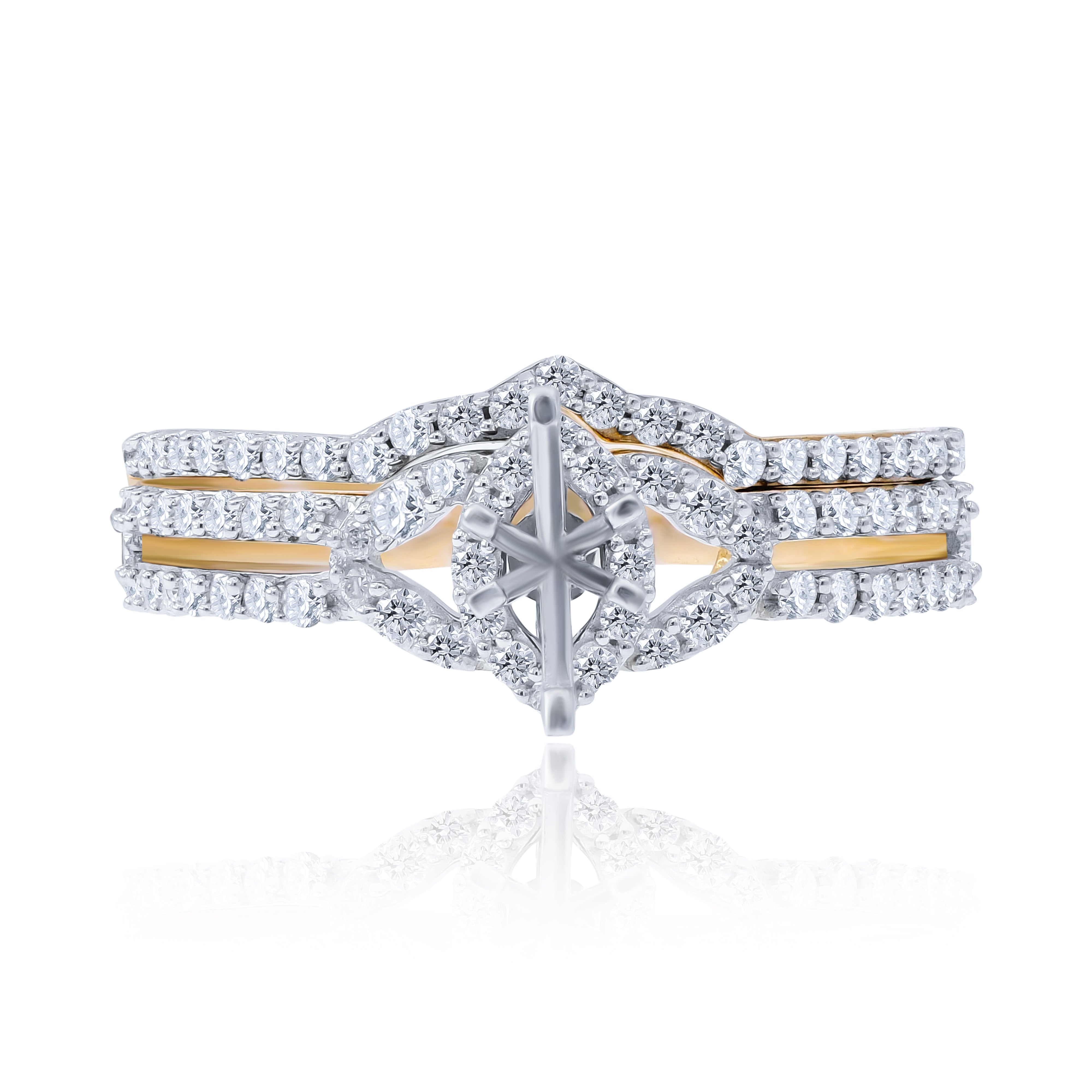 0.6 ct. Diamond 14K Yellow Gold Enagement Ring Mounting With Matching Band