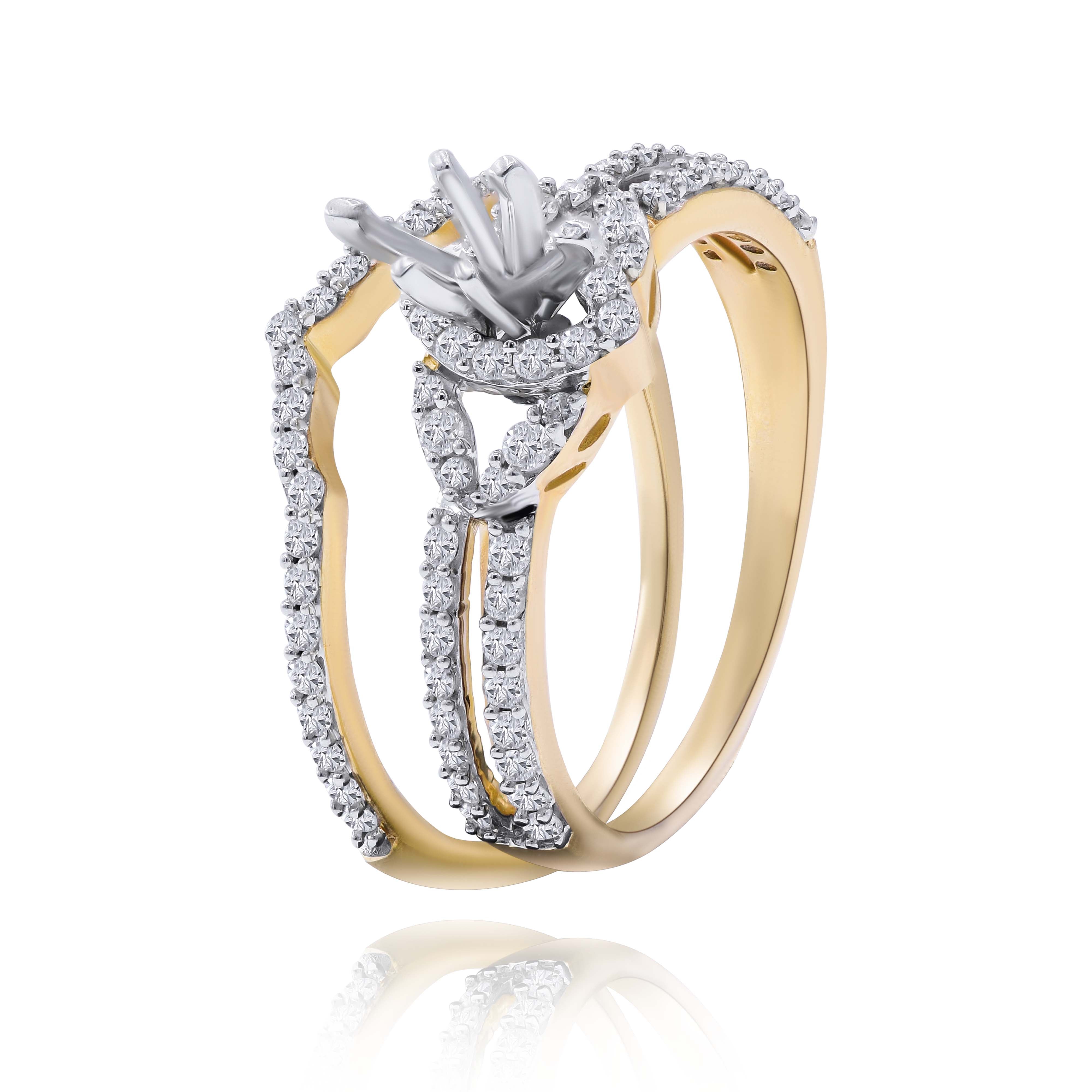 0.6 ct. Diamond 14K Yellow Gold Enagement Ring Mounting With Matching Band