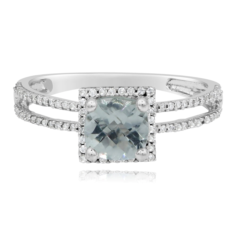 1.05 ct. Green Amethyst & Diamond Square Halo 14K White Gold Ring