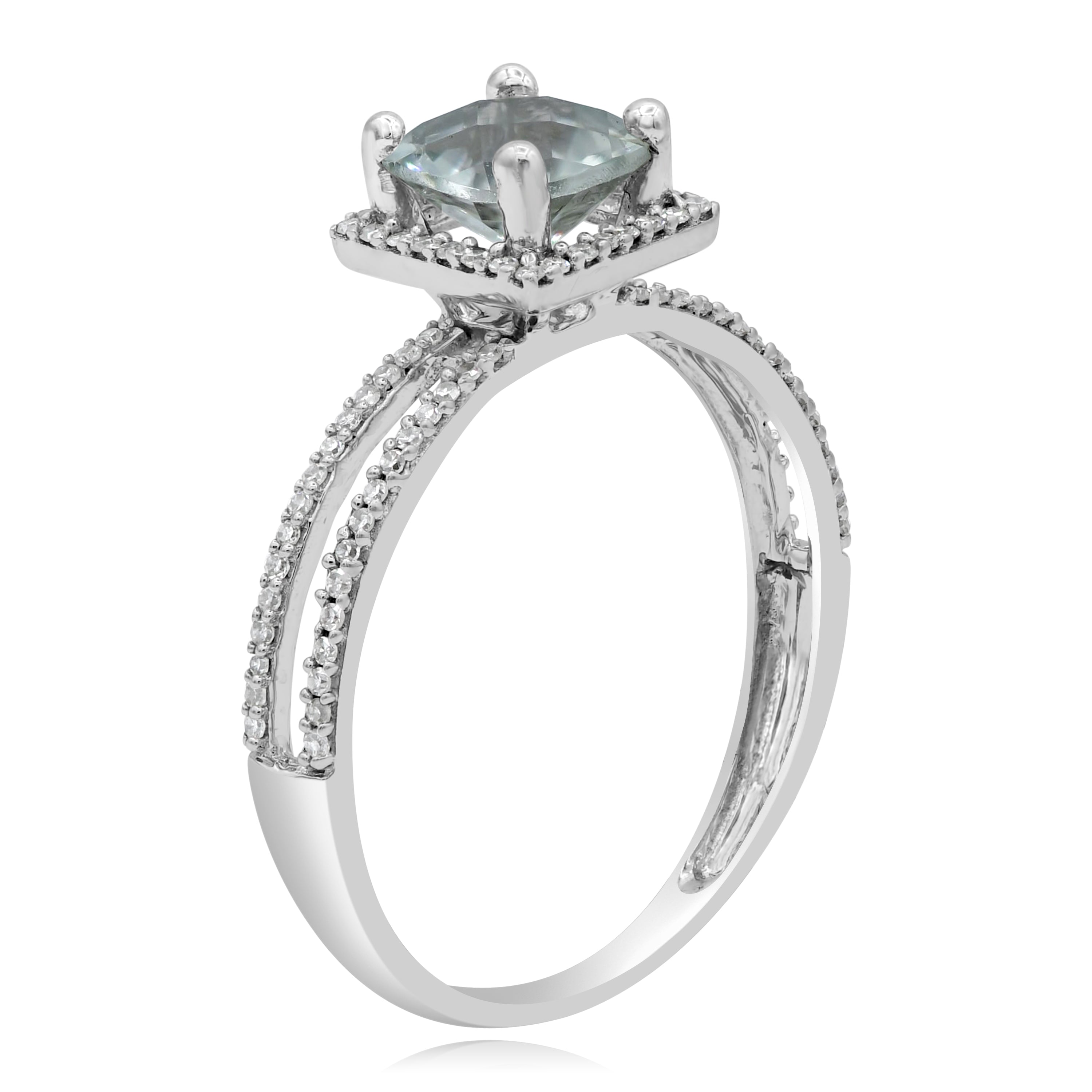 1.05 ct. Green Amethyst & Diamond Square Halo 14K White Gold Ring