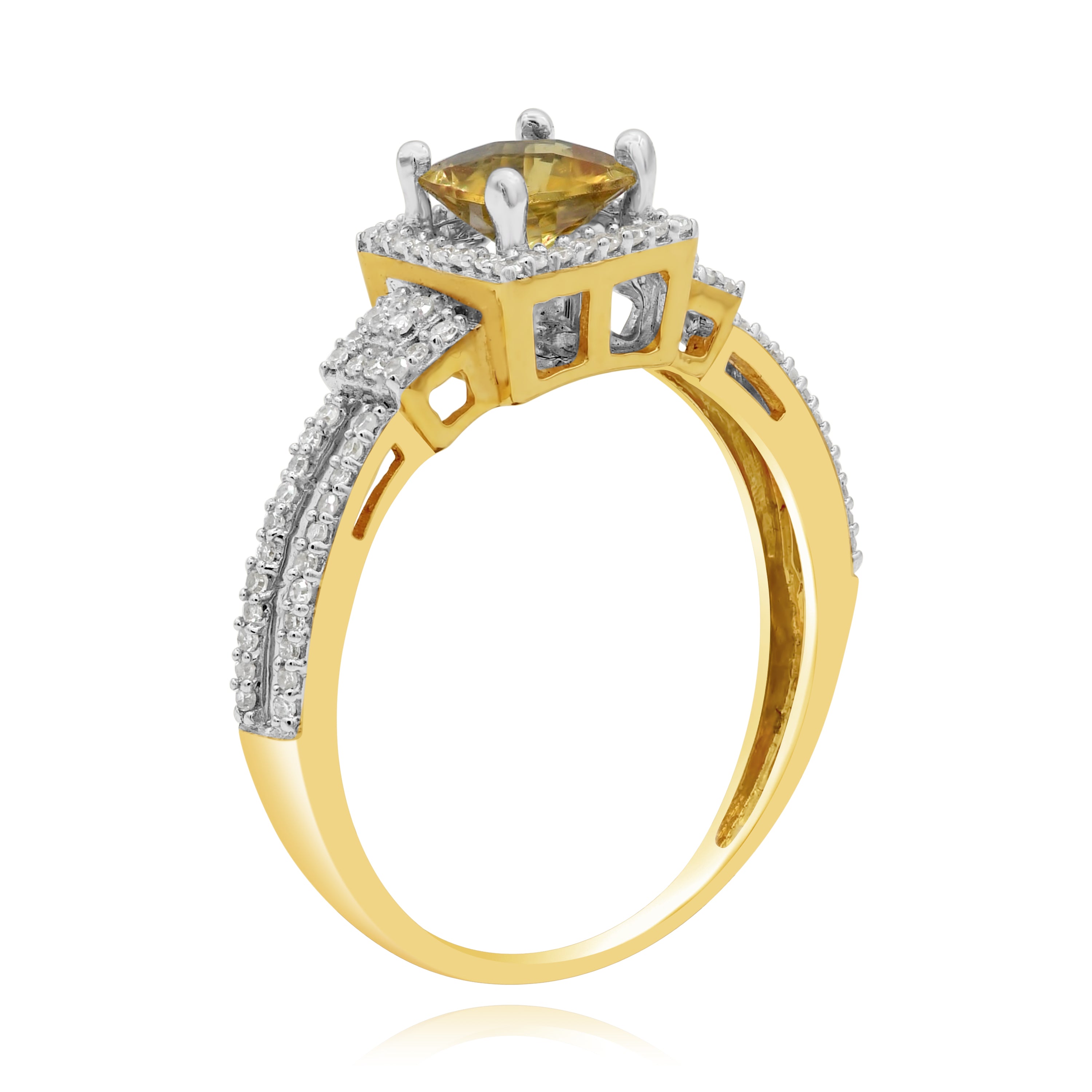 0.78 ct Yellow Citrine & Diamond 14K Yellow Gold Split Shank Halo Ring