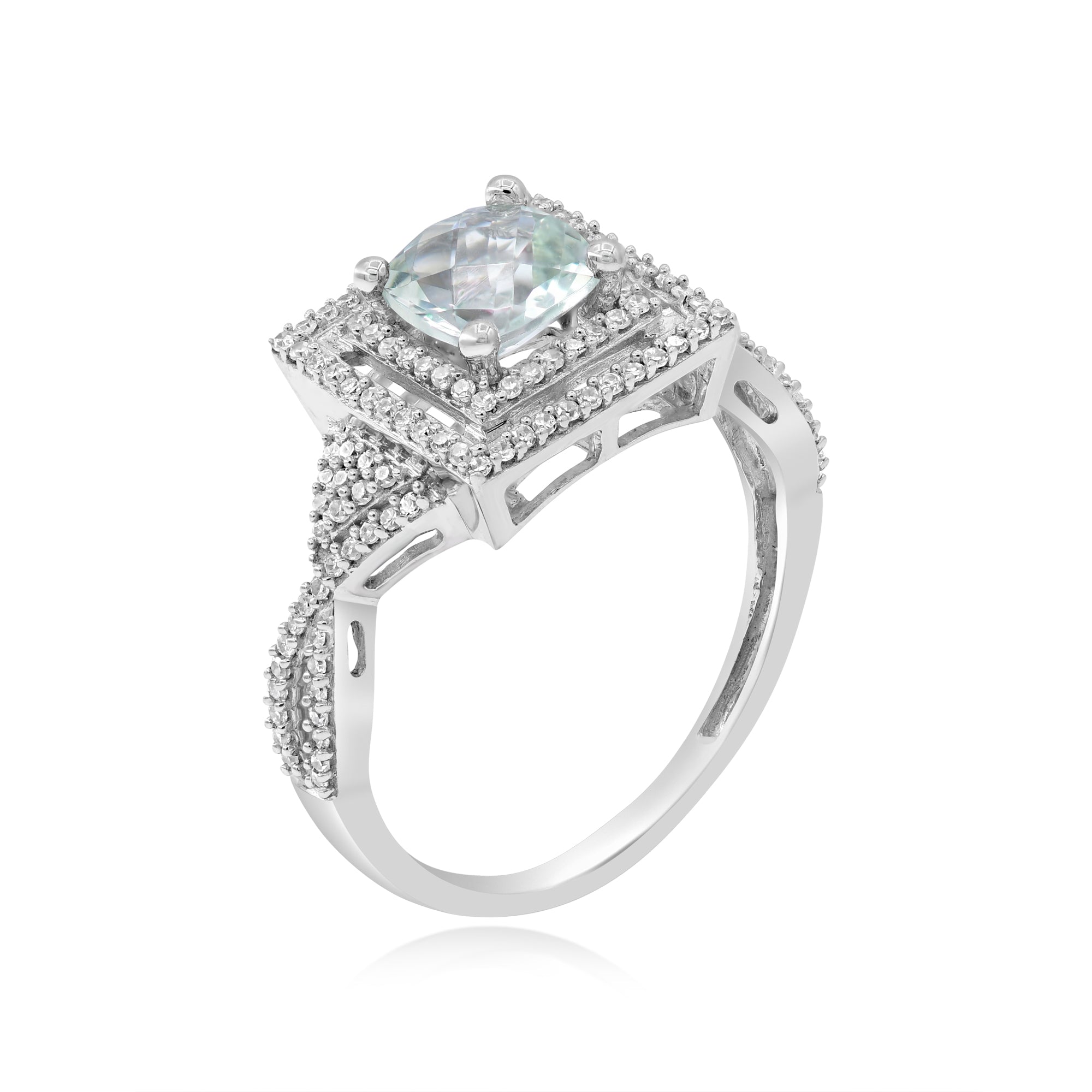 1.16 ct. Green Amethyst & Diamond Square Halo 14K White Gold Ring