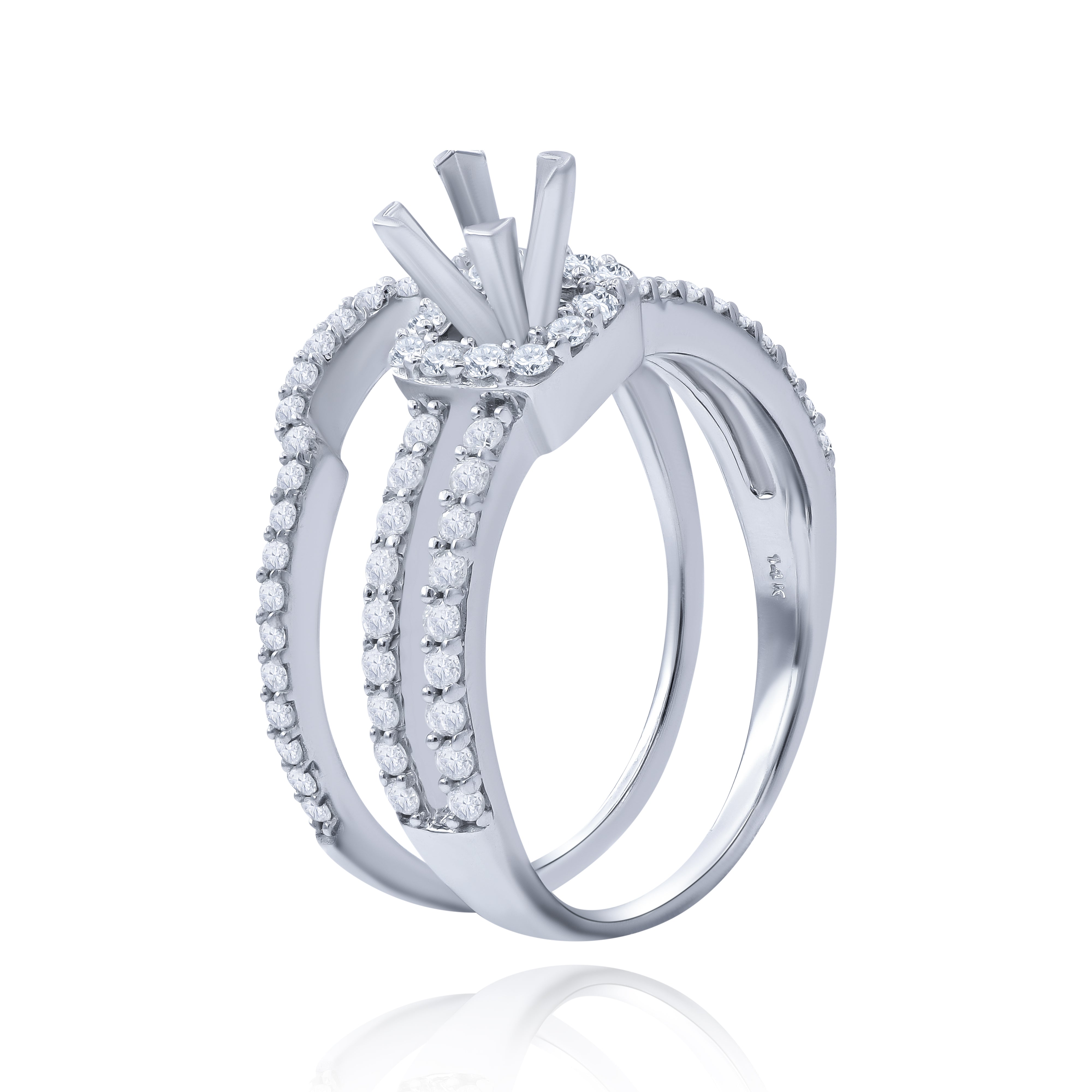 0.65 ct. Diamond 14K White Gold Enagement Ring Mounting With Matching Band
