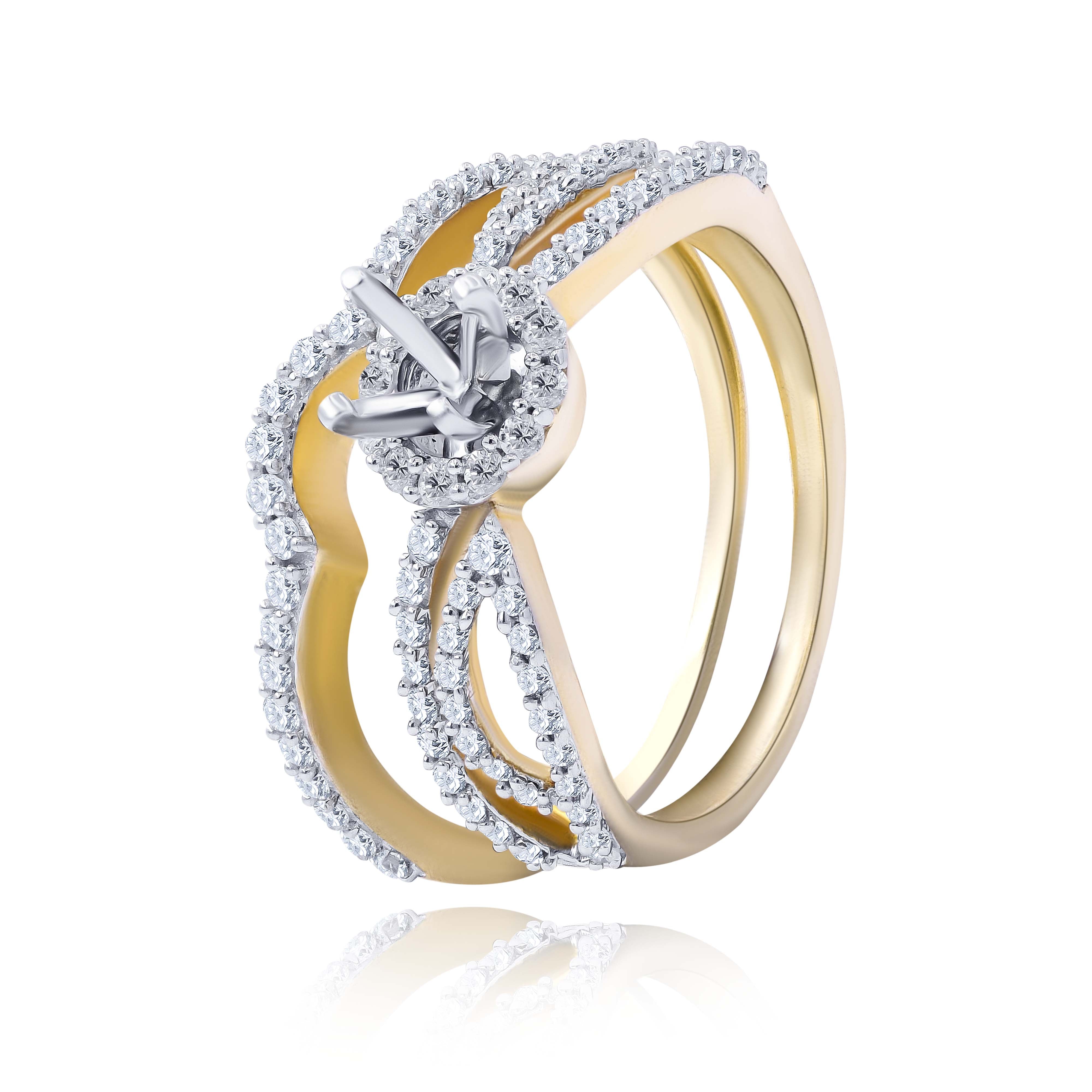 0.61 ct. Diamond 14K Yellow Gold Enagement Ring Mounting With Matching Band